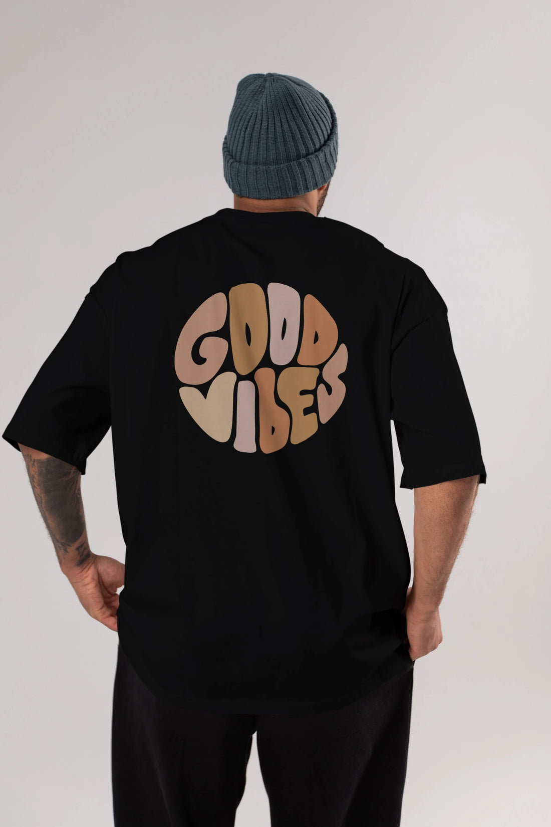 Good Vibes Yazılı 3 Arka Baskılı Oversize t-shirt Erkek Kadın Unisex