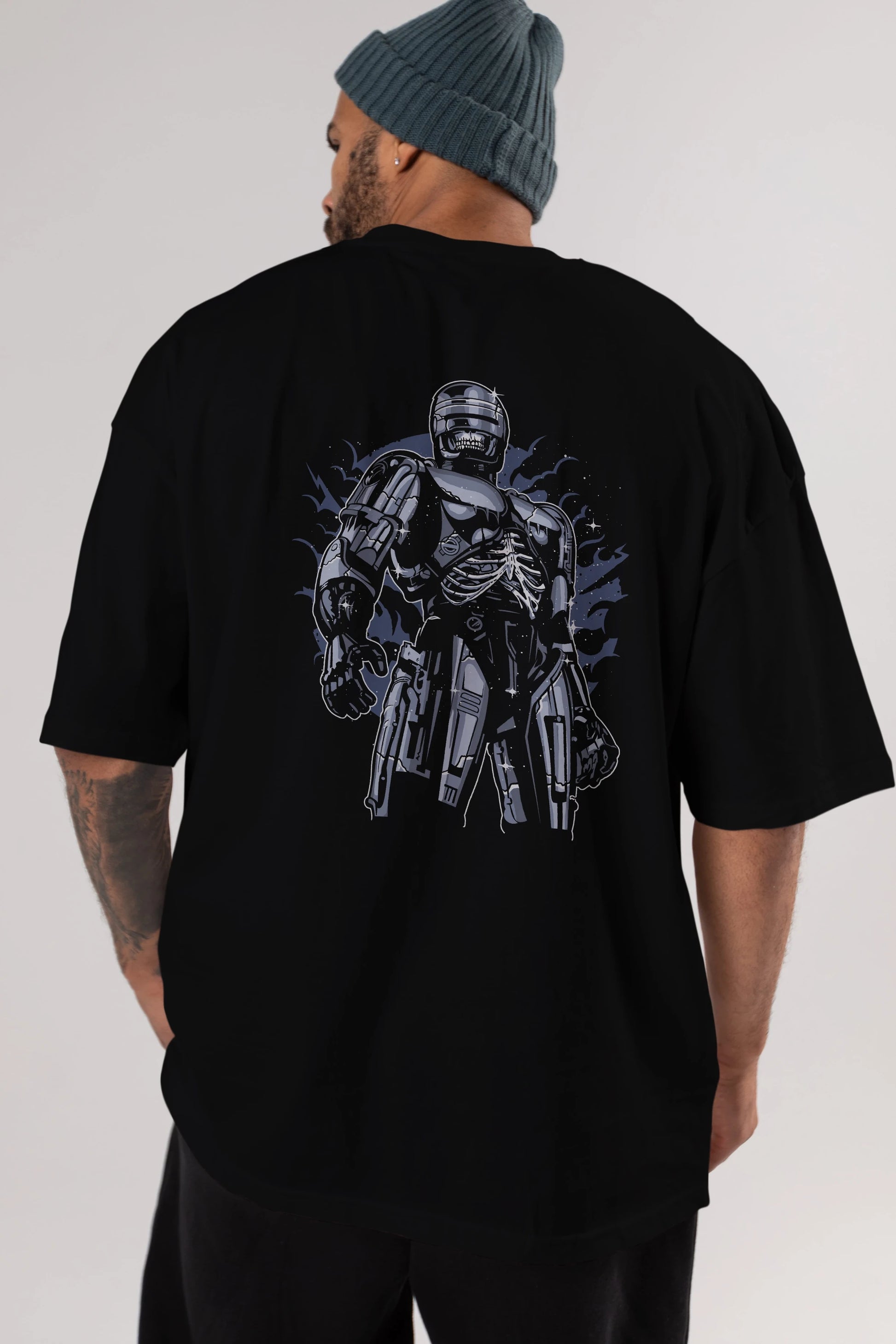 Roboskull Arka Baskılı Oversize t-shirt Erkek Kadın Unisex %100 Pamuk