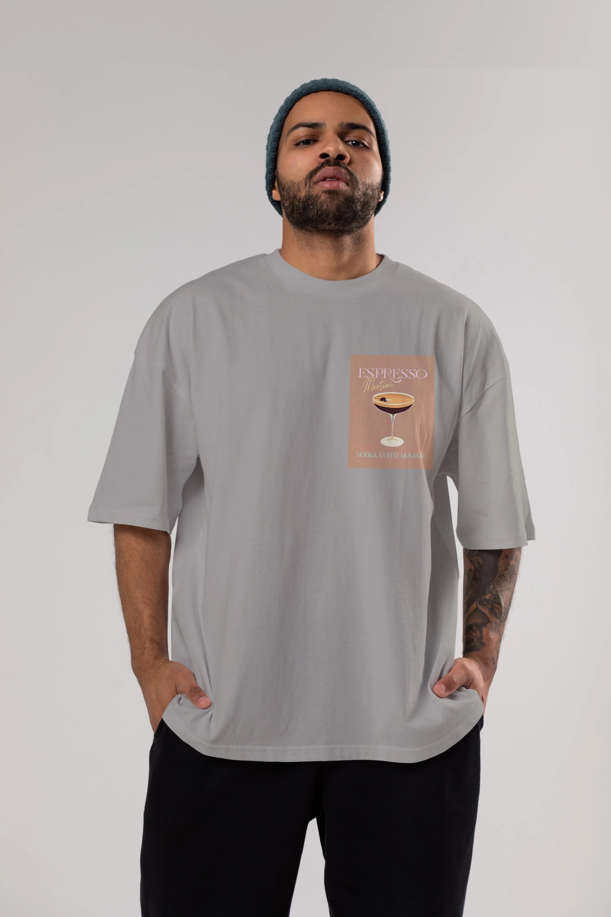 Espresso Martini Cocktail Ön Sol Baskılı Oversize t-shirt Erkek Kadın Unisex %100 Pamuk Bisiklet Yaka tişort