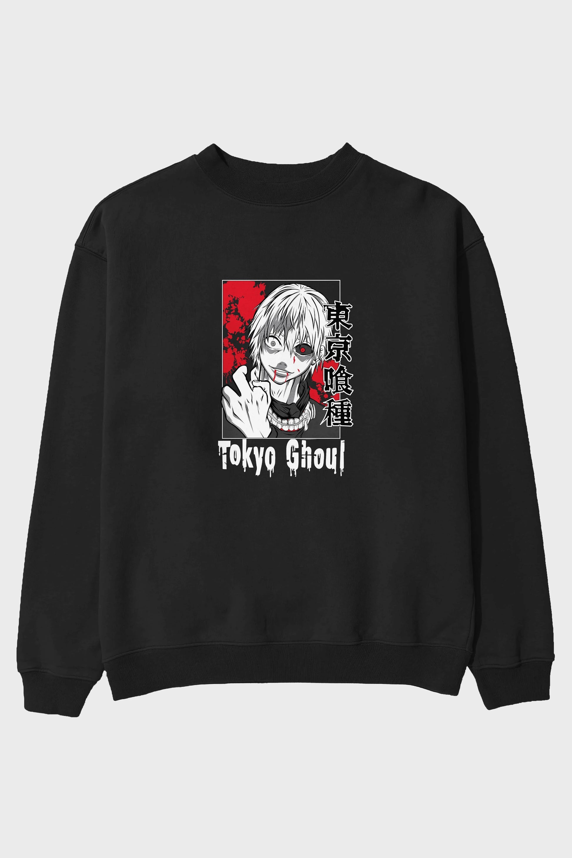 Kaneki Ken TOKYO GHOUL Anime Ön Baskılı Oversize Sweatshirt Erkek Kadın Unisex