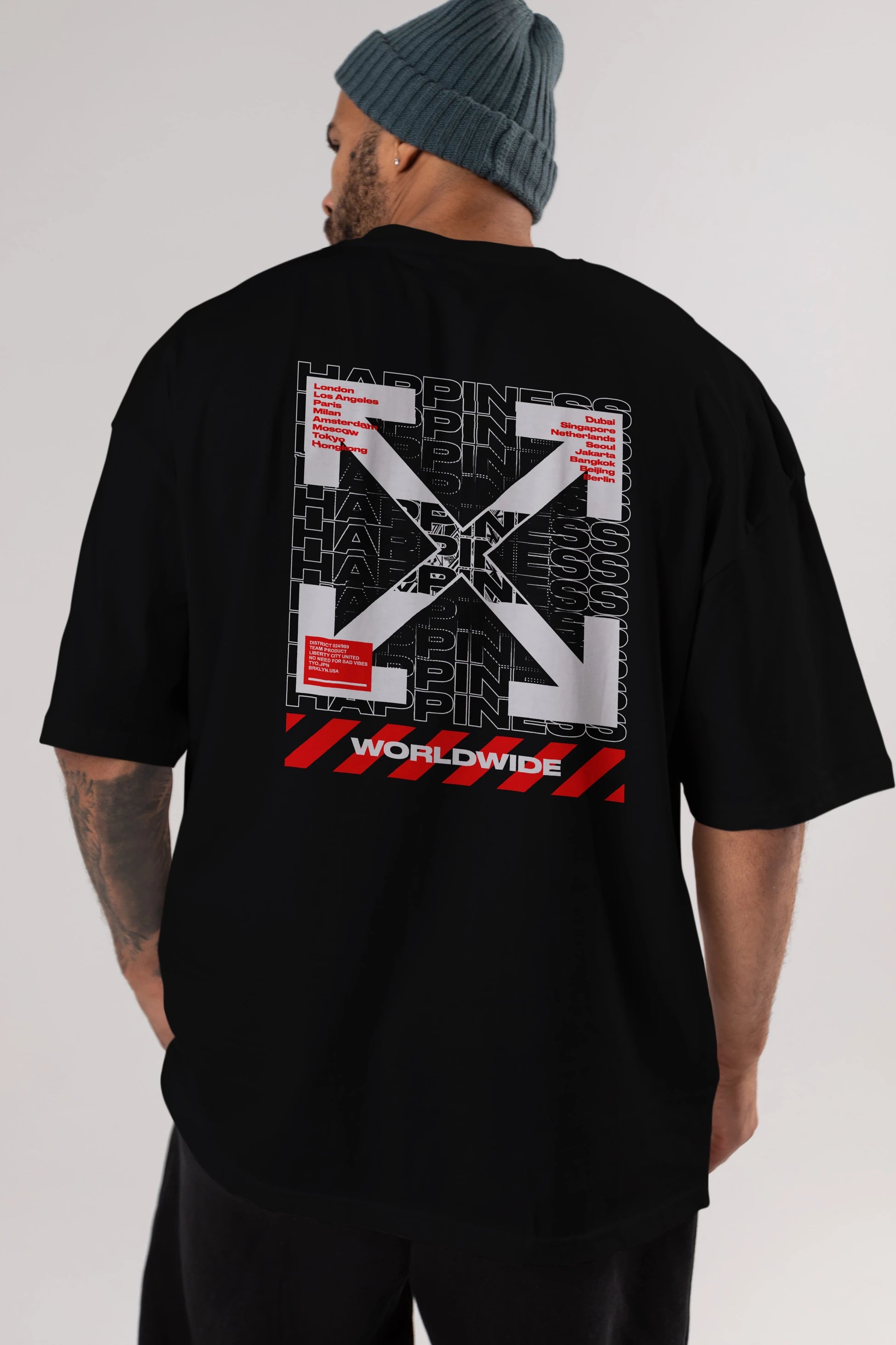 Happiness Worldwide Arka Baskılı Oversize t-shirt Erkek Kadın Unisex