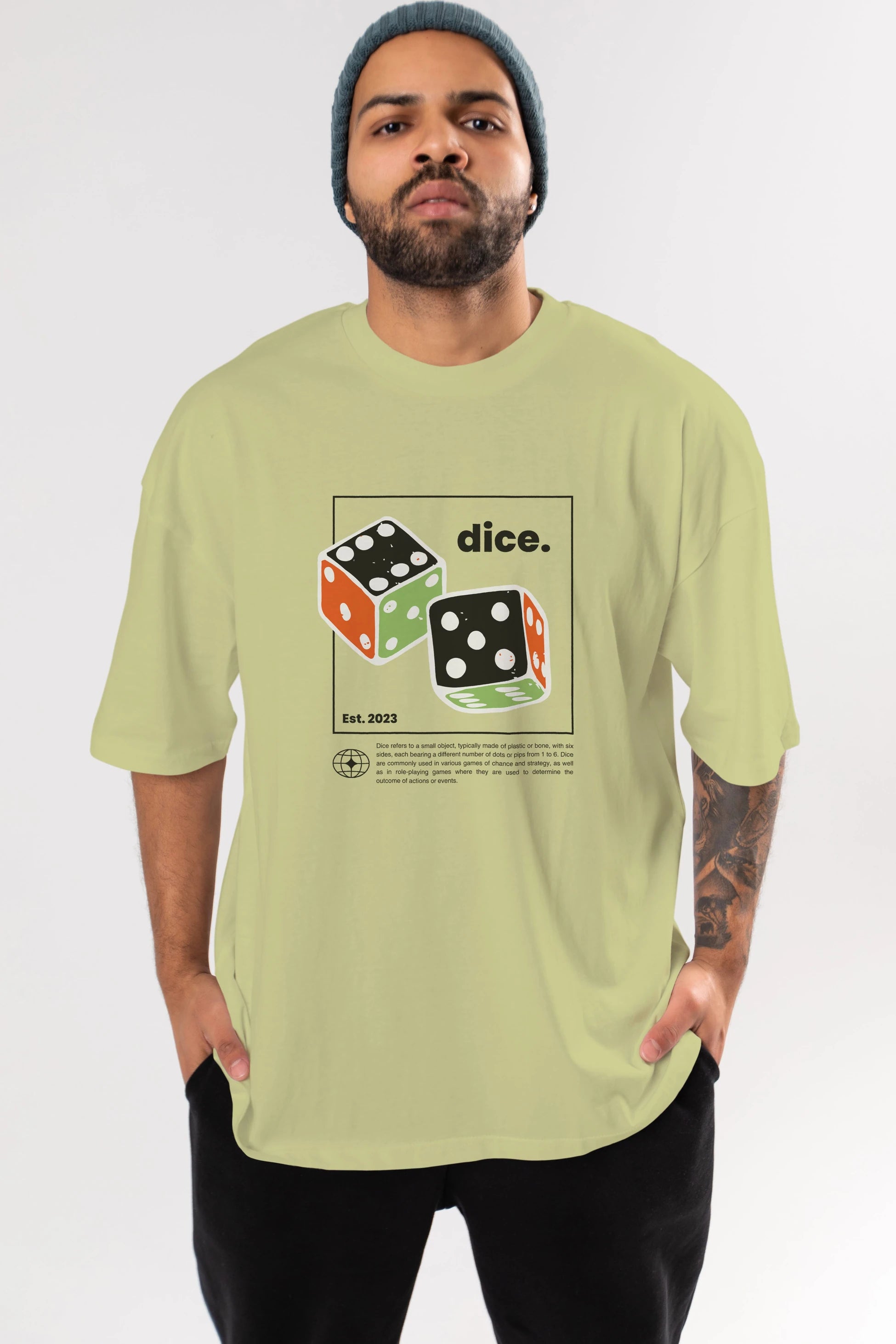 Dice Yazılı Ön Baskılı Oversize t-shirt Erkek Kadın Unisex