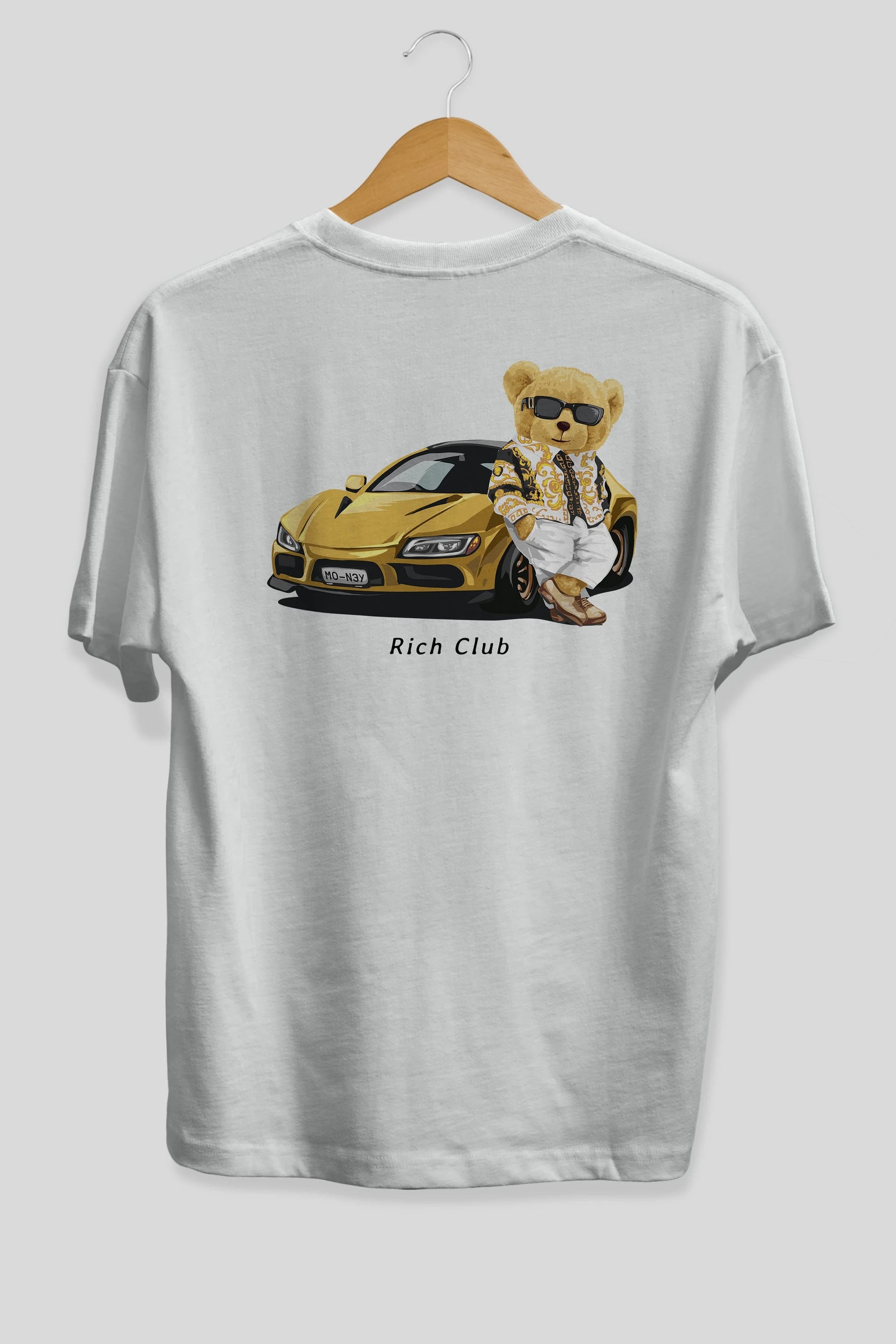 Teddy Bear Rich Club Arka Baskılı Oversize t-shirt Erkek Kadın Unisex %100 Pamuk