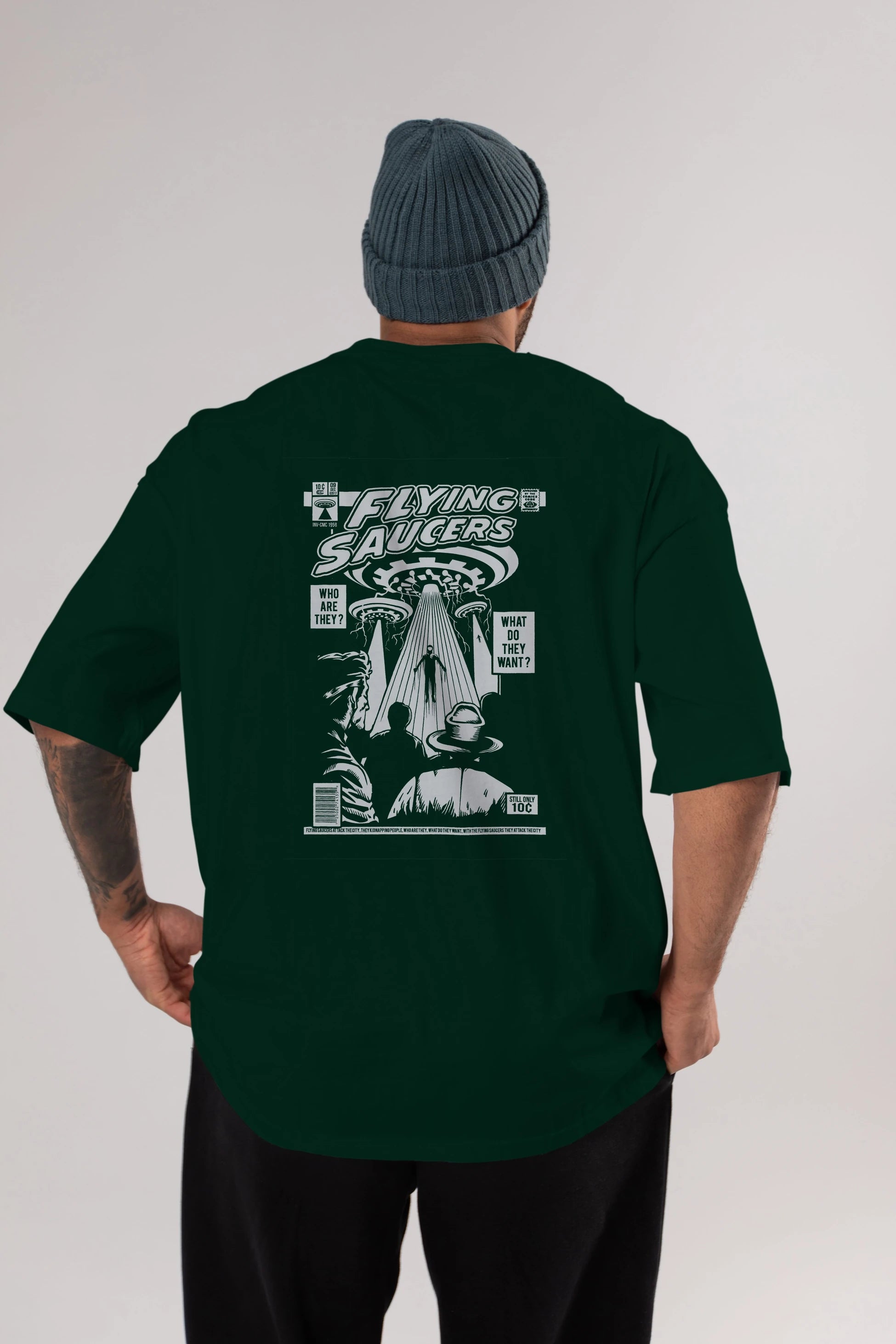 UFO Arka Baskılı Oversize t-shirt Erkek Kadın Unisex %100 Pamuk
