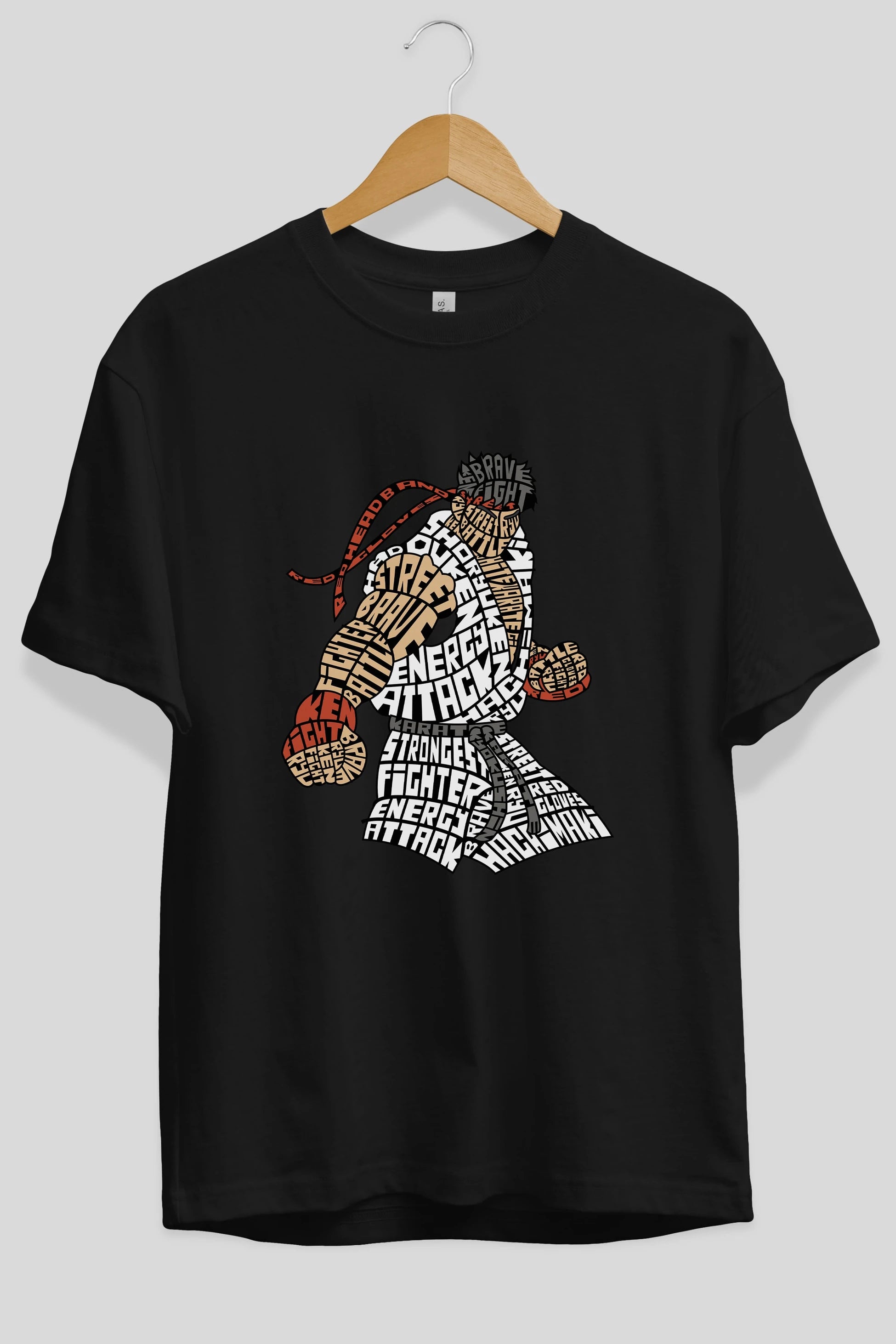 Hadouken Ön Baskılı Oversize t-shirt %100 pamuk Erkek Kadın Unisex