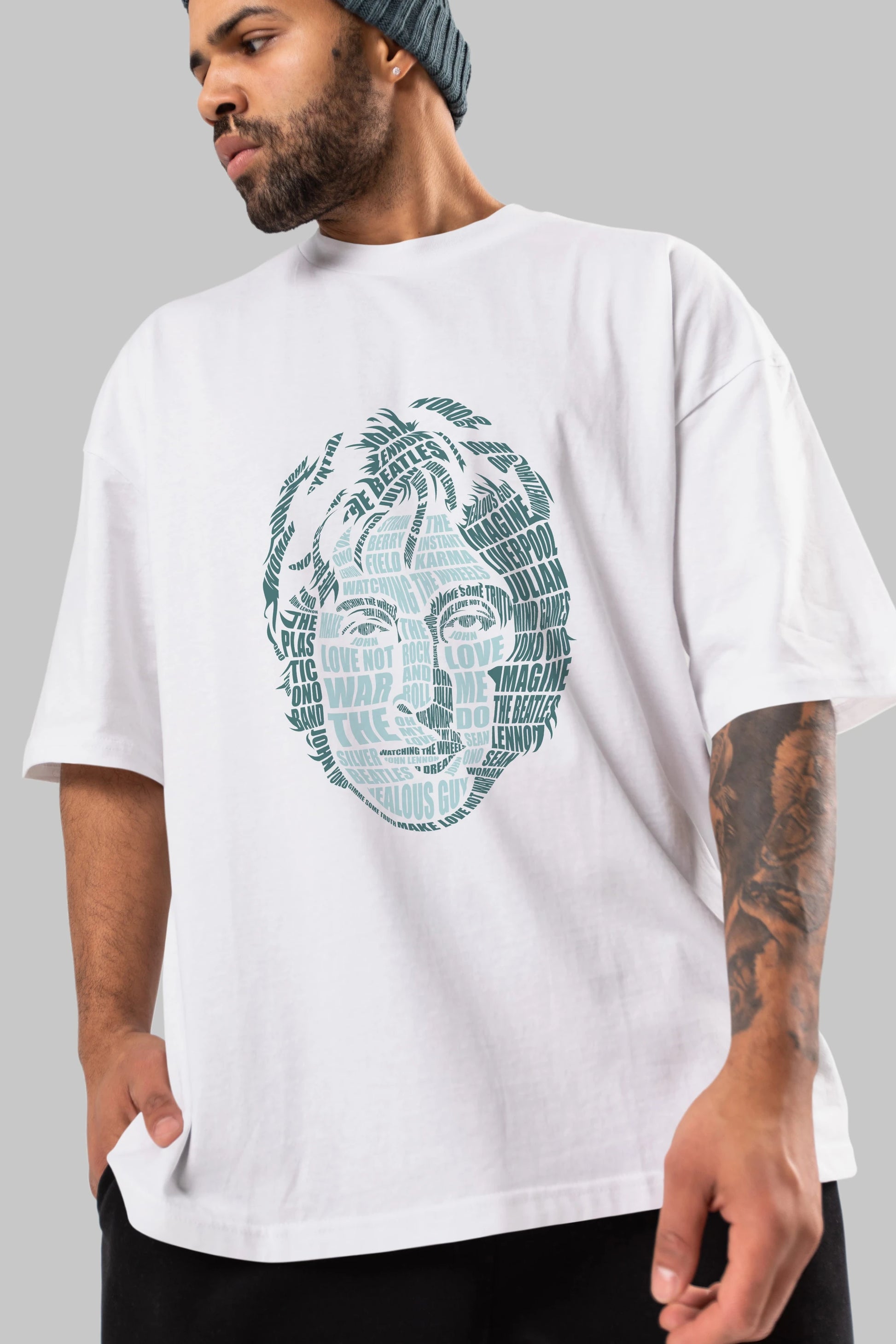 John Lennon Calligram Ön Baskılı Oversize t-shirt %100 pamuk Erkek Kadın Unisex