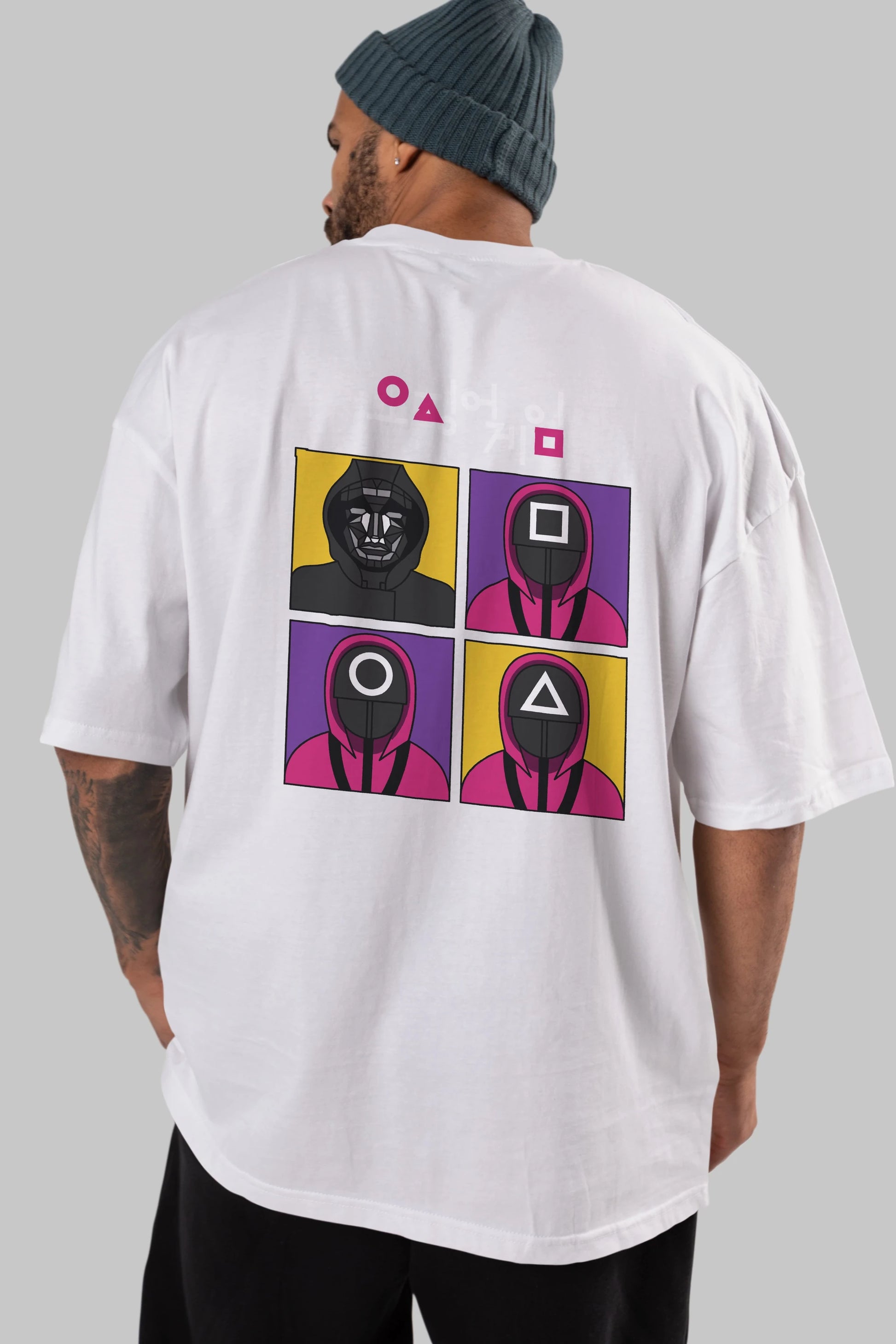 Squid Game (1) Arka Baskılı Oversize t-shirt Erkek Kadın Unisex %100 Pamuk Bisiklet Yaka tişort