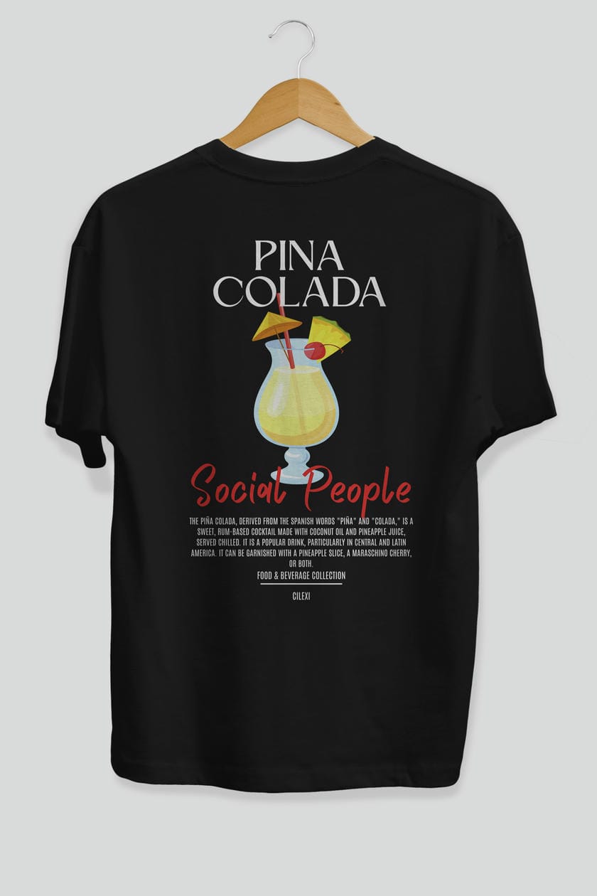 Pına Colada Kokteyl Serisi Baskılı Oversize t-shirt Erkek Kadın Unisex %100 Pamuk Bisiklet Yaka tişort