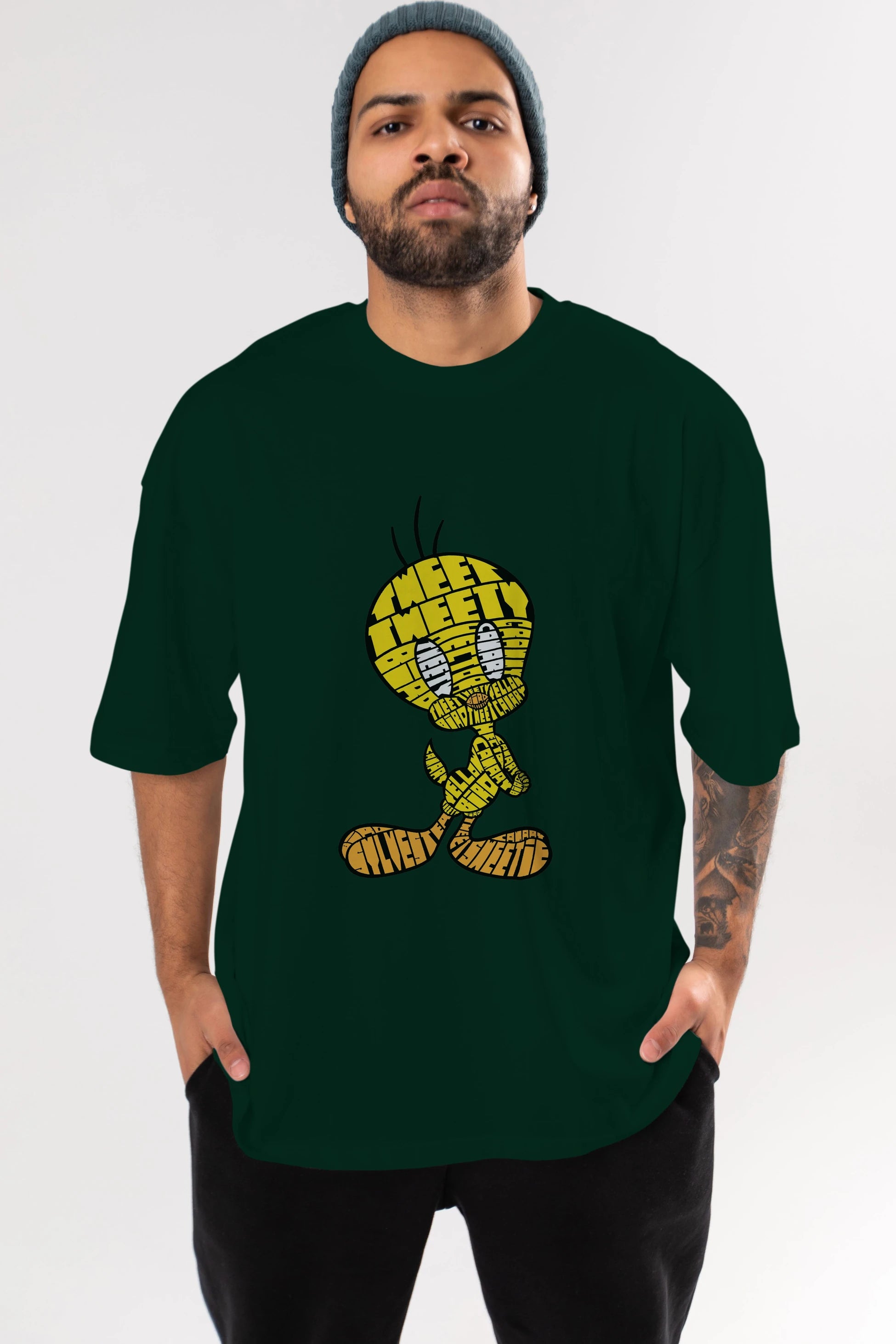 Tweety Ön Baskılı Oversize t-shirt %100 pamuk Erkek Kadın Unisex