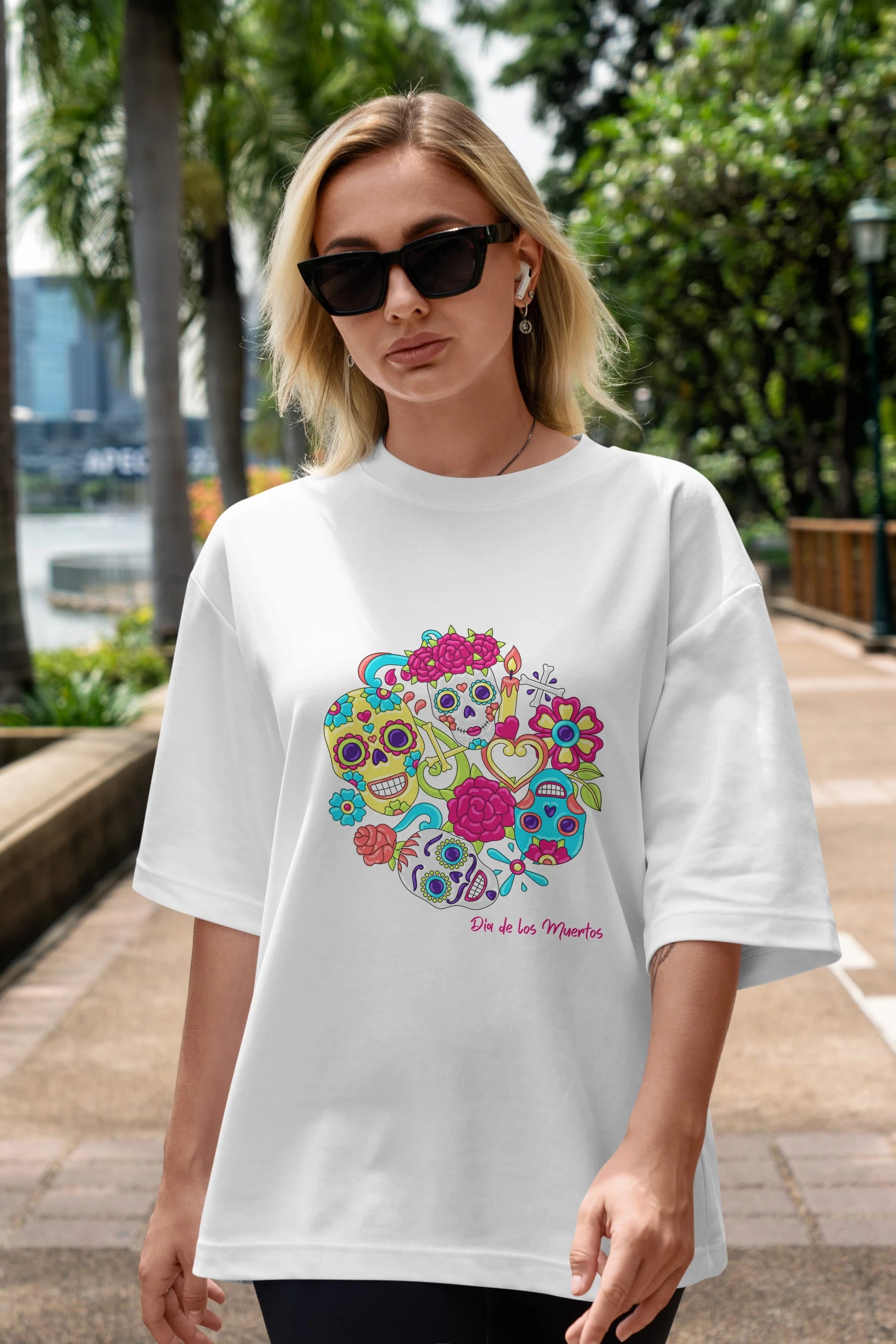 Dia de los Muertos Ön Baskılı Oversize t-shirt Erkek Kadın Unisex