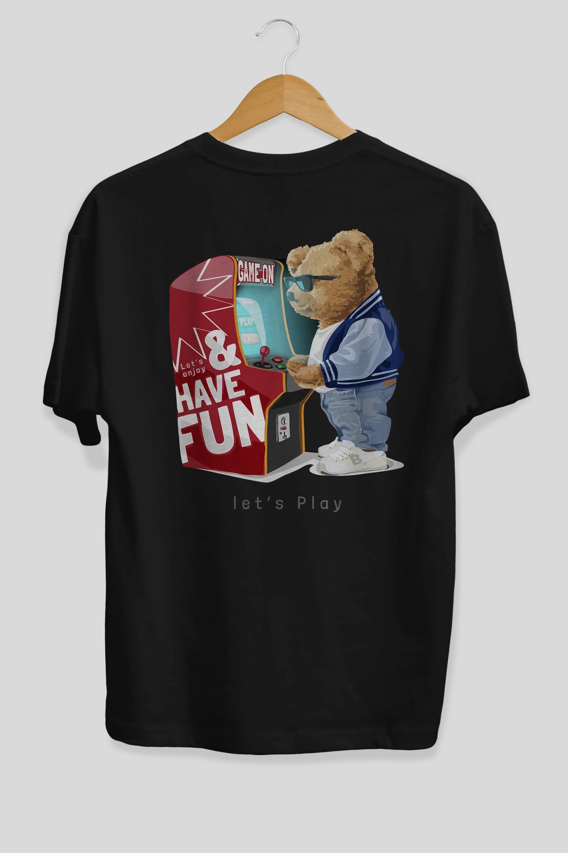 Teddy Bear Lets Play Arka Baskılı Oversize t-shirt Erkek Kadın Unisex %100 Pamuk