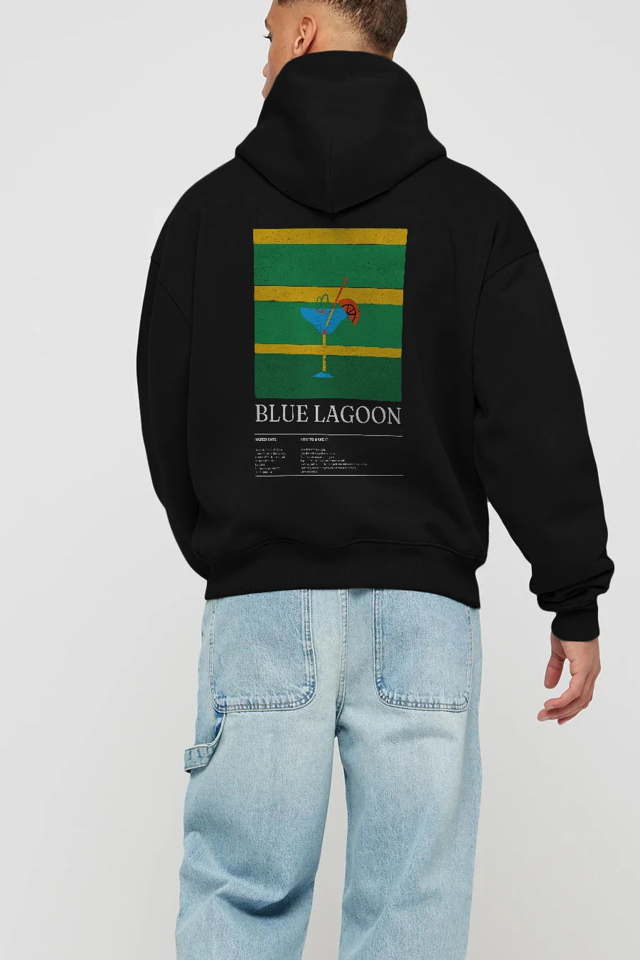 Blue Lagoon Kokteyl Arka Baskılı Hoodie Oversize Kapüşonlu Sweatshirt Erkek Kadın