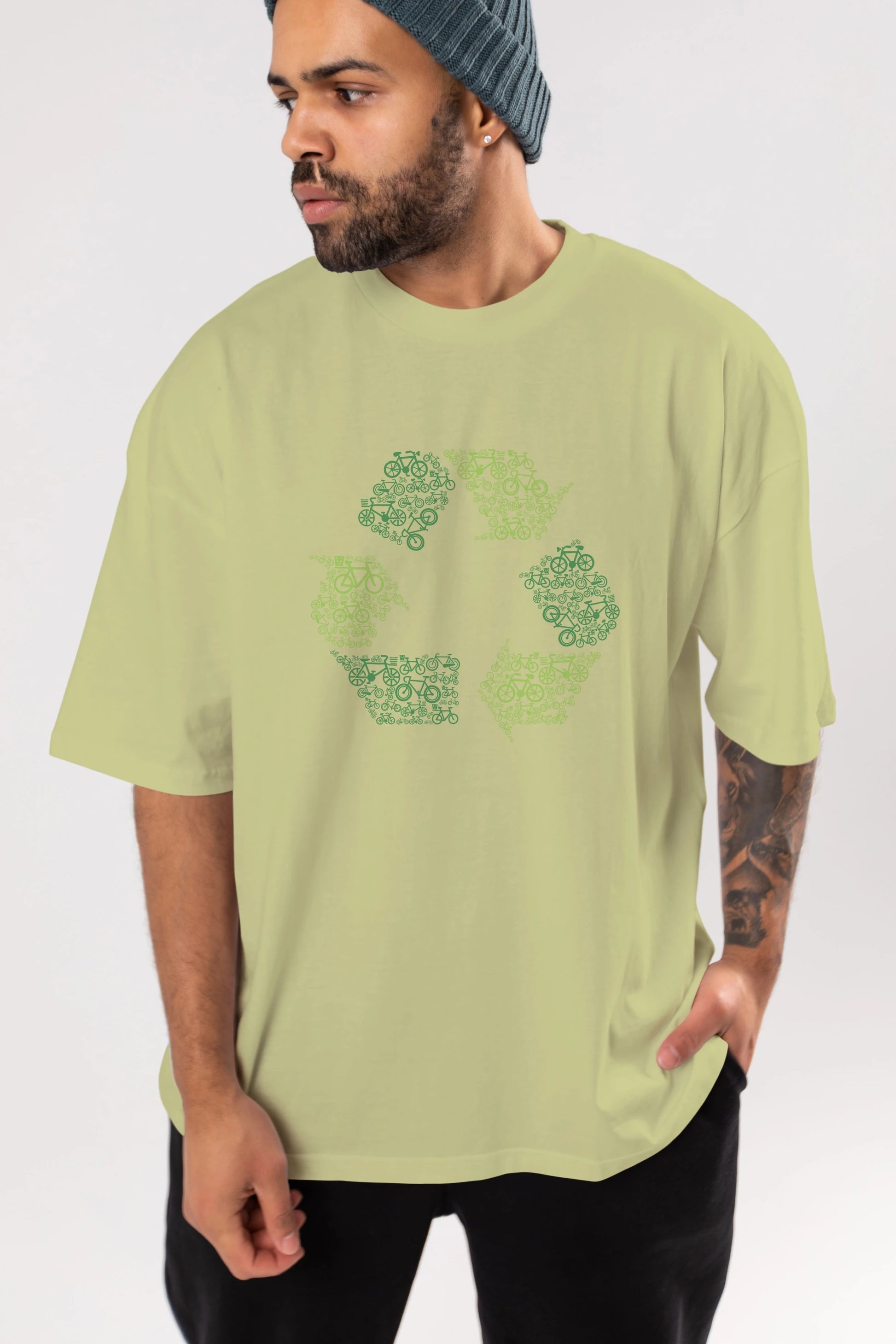 Recycling Ön Baskılı Oversize t-shirt %100 pamuk Erkek Kadın Unisex