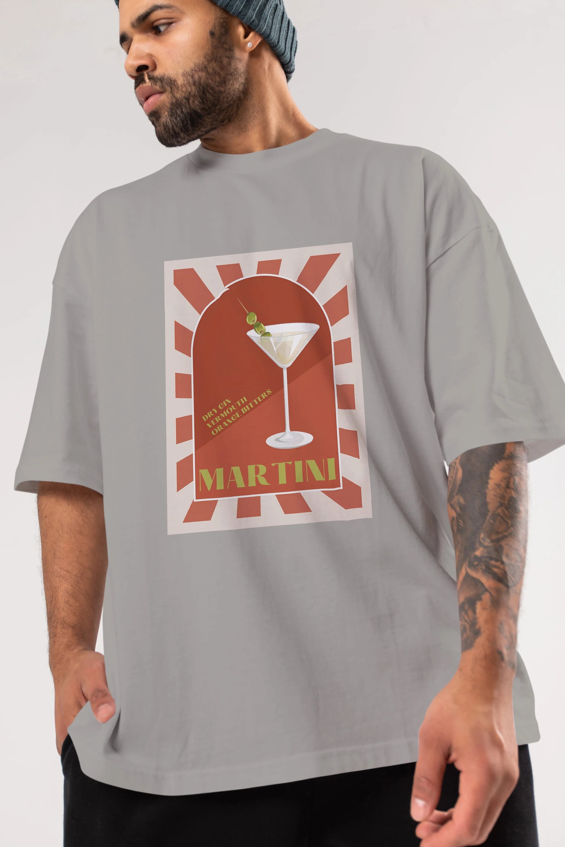 Martini 2 Ön Baskılı Oversize t-shirt Erkek Kadın Unisex %100 Pamuk Bisiklet Yaka tişort