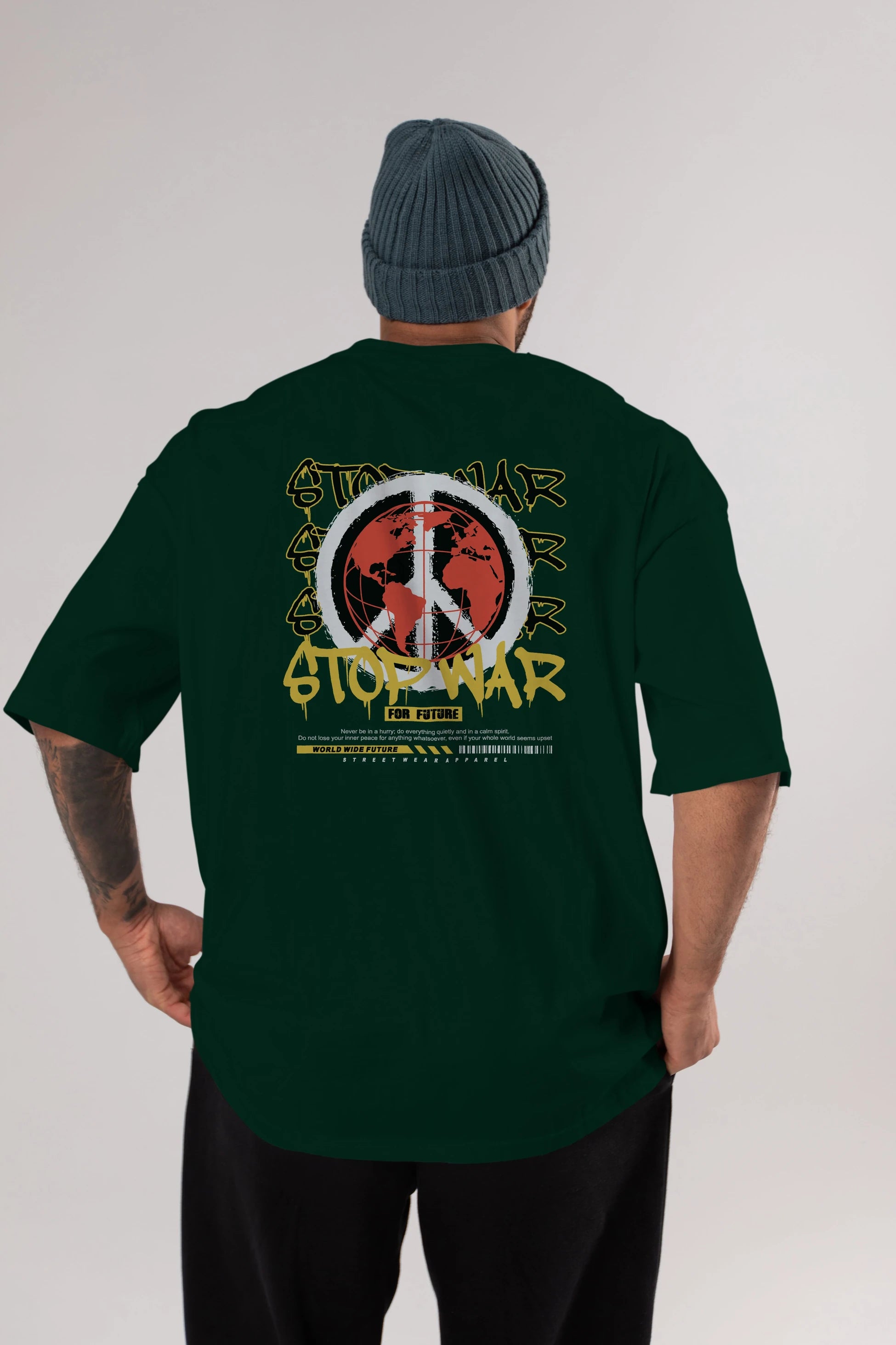 Stop War for Future Arka Baskılı Oversize t-shirt Erkek Kadın Unisex