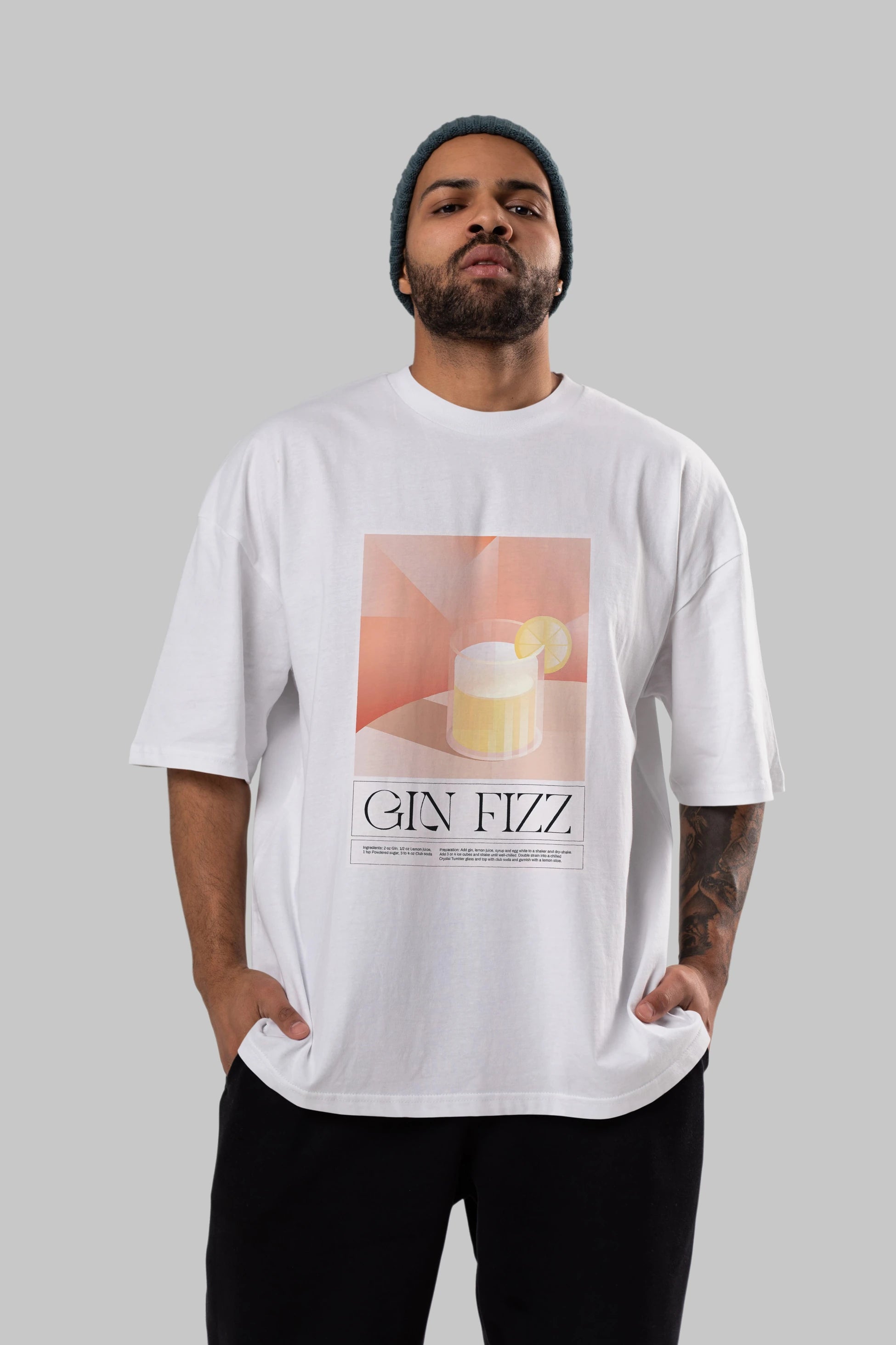 Gin Fizz Ön Baskılı Oversize t-shirt Erkek Kadın Unisex %100 Pamuk Bisiklet Yaka tişort
