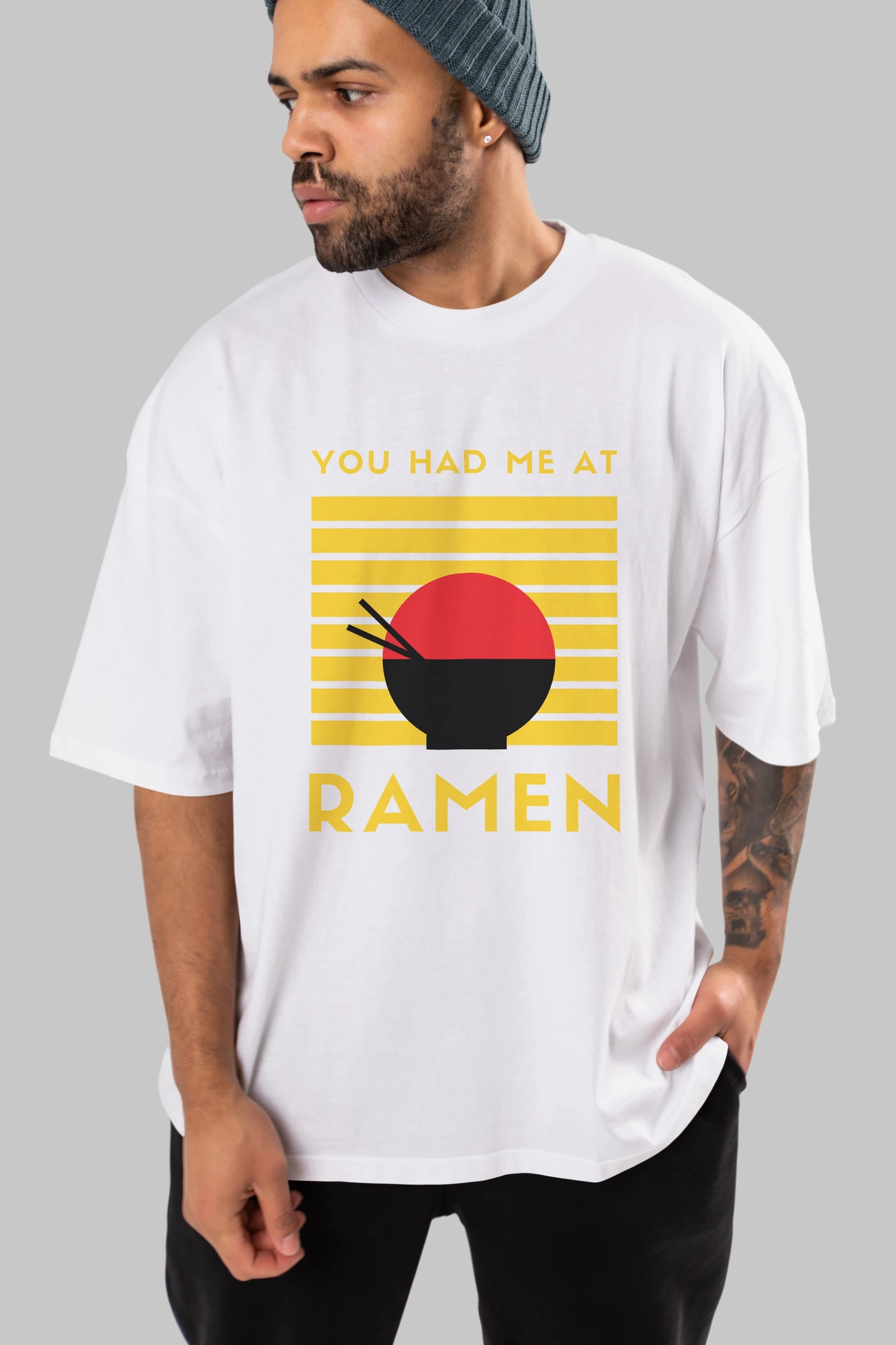 You Had me at Ramen Yazılı Ön Baskılı Oversize t-shirt Erkek Kadın Unisex