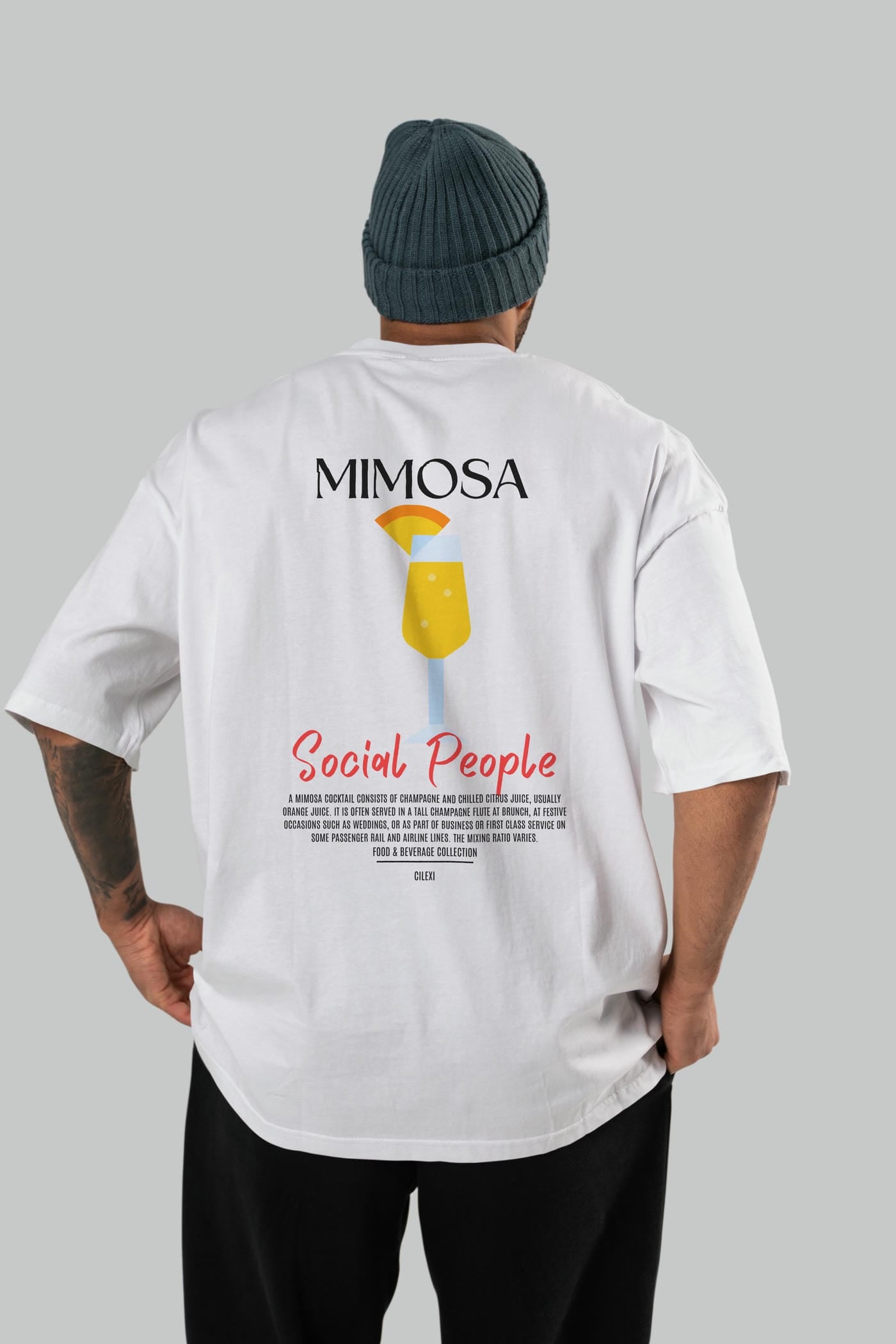 Mimosa Kokteyl Serisi Baskılı Oversize t-shirt Erkek Kadın Unisex %100 Pamuk Bisiklet Yaka tişort