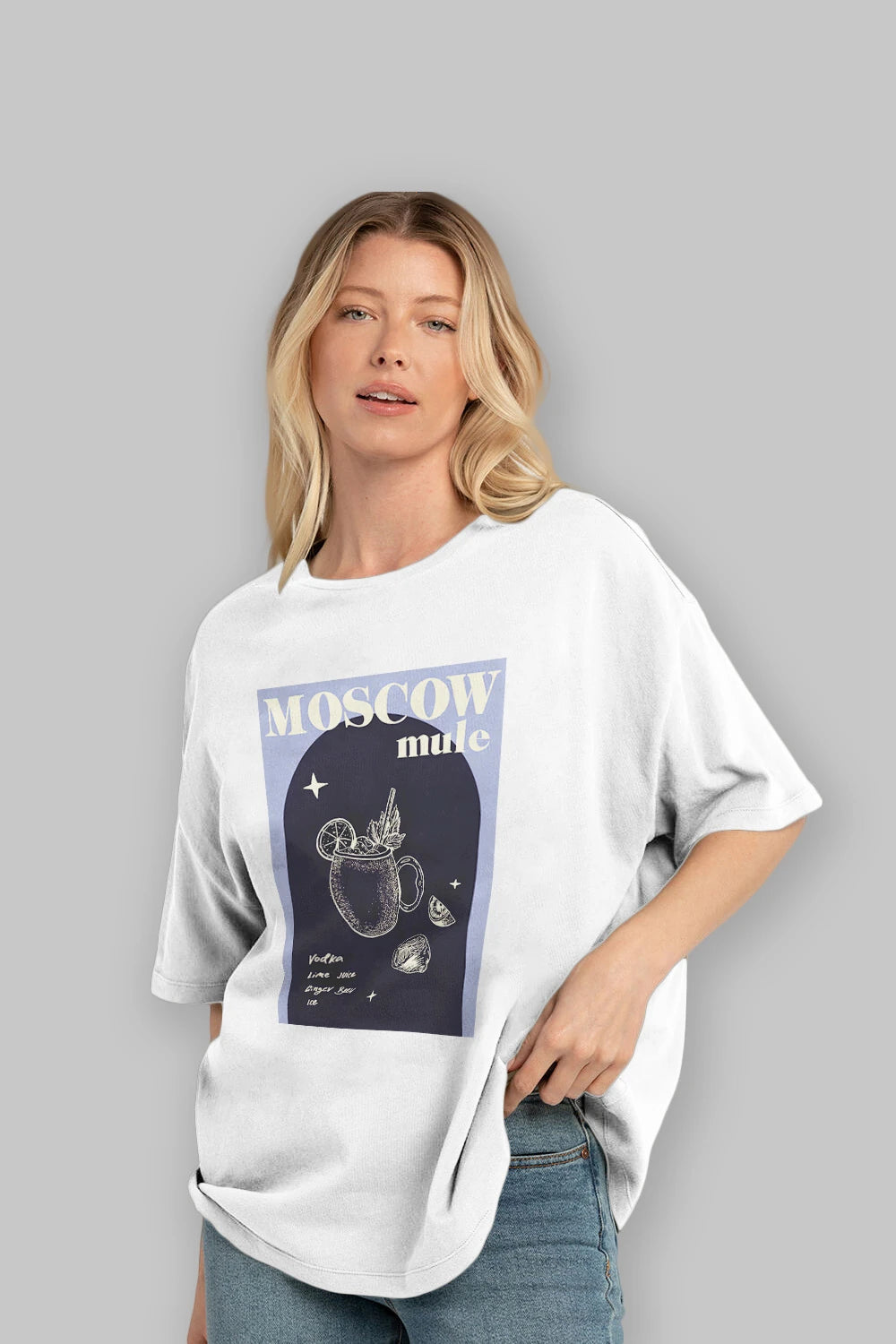 Moscow Mule Ön Baskılı Oversize t-shirt Erkek Kadın Unisex %100 Pamuk Bisiklet Yaka tişort