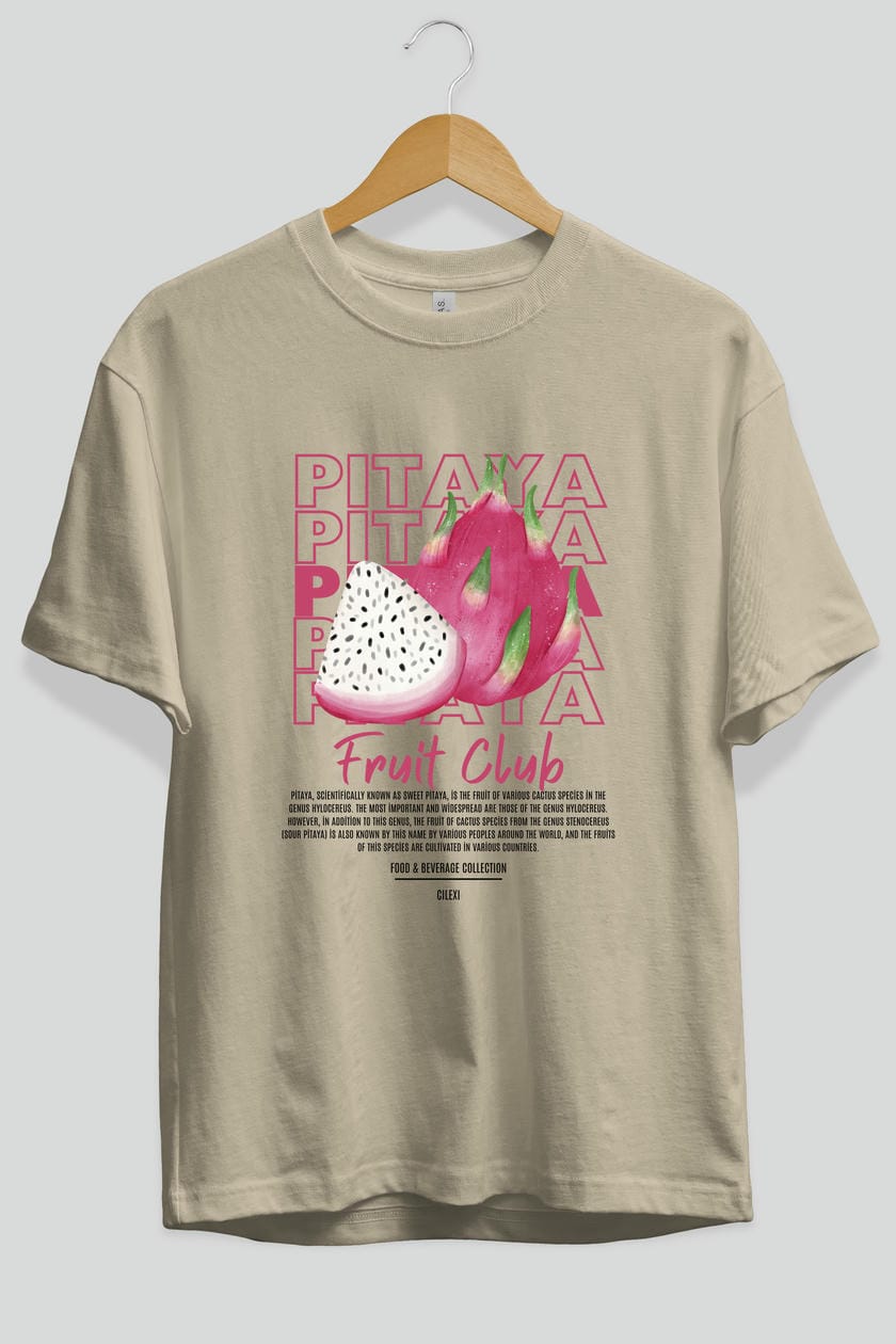 Pitaya Ön Baskılı Oversize t-shirt Erkek Kadın Pamuk Bisiklet Yaka tişort