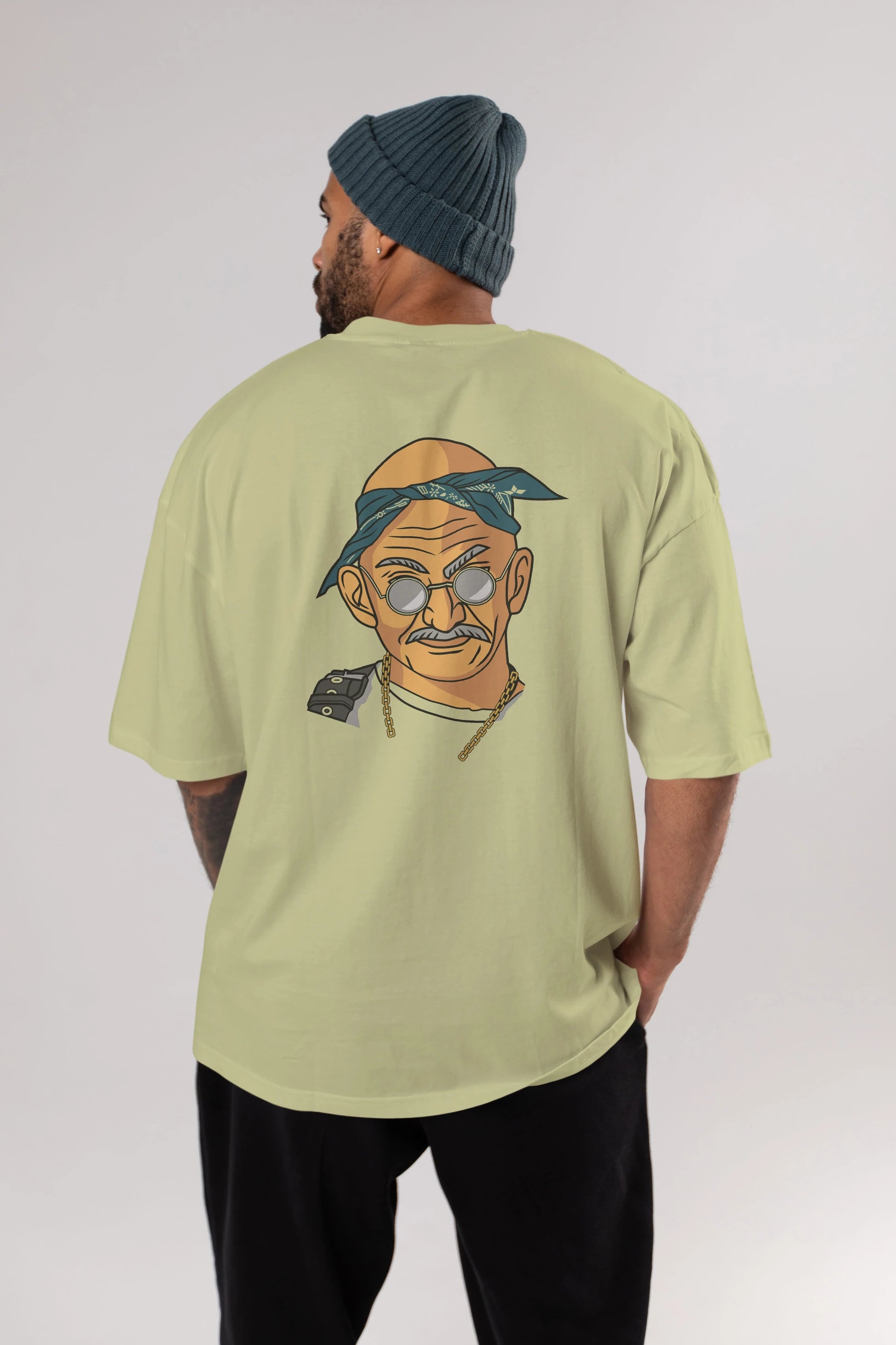 Tupac Gandhi Arka Baskılı Oversize t-shirt Erkek Kadın Unisex %100 Pamuk tişort