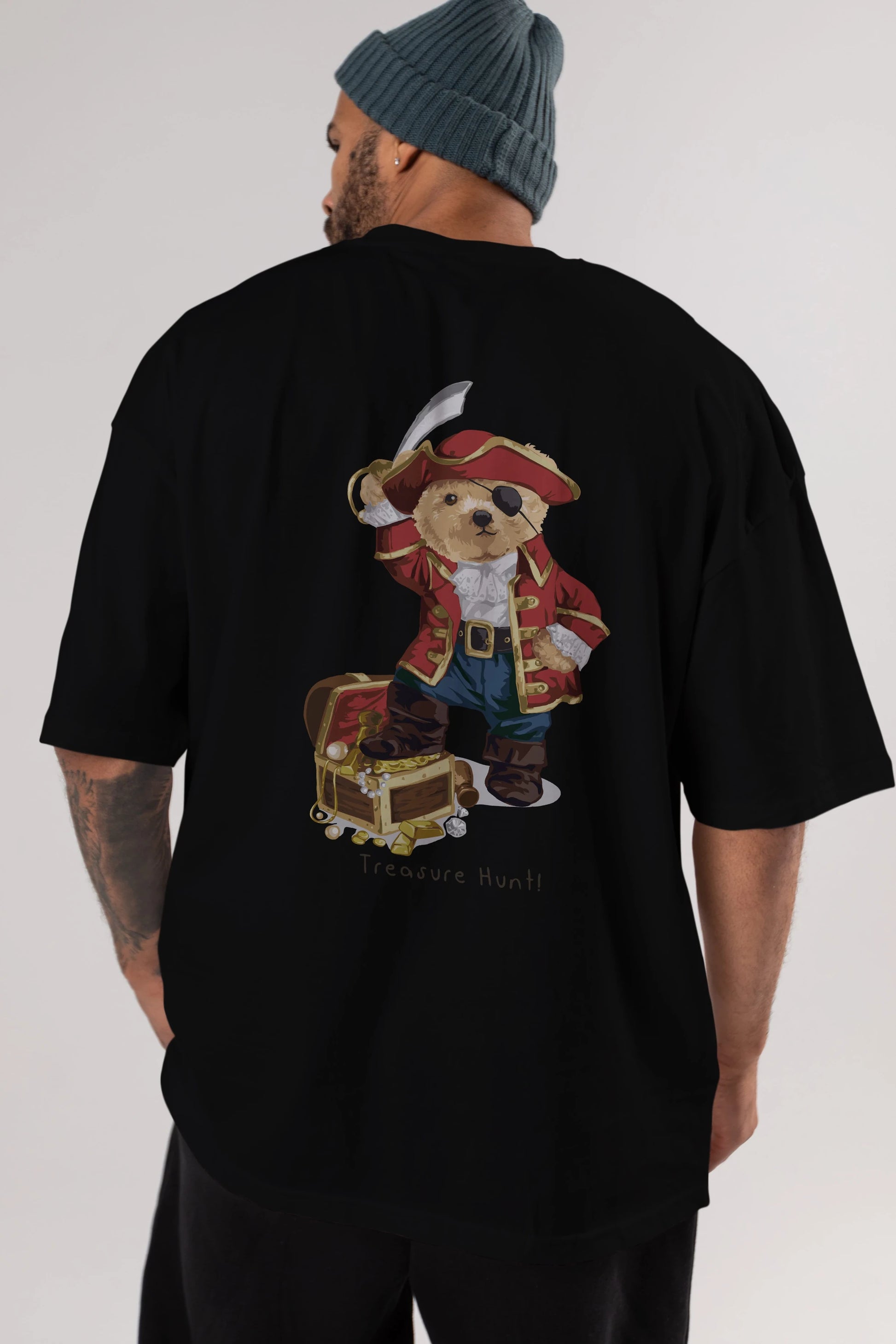 Teddy Bear Treasure Hunt Arka Baskılı Oversize t-shirt Erkek Kadın Unisex %100 Pamuk