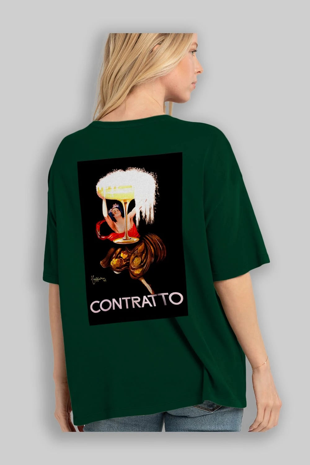 Contratto Arka Baskılı Oversize t-shirt Erkek Kadın Unisex %100 Pamuk Bisiklet Yaka tişort