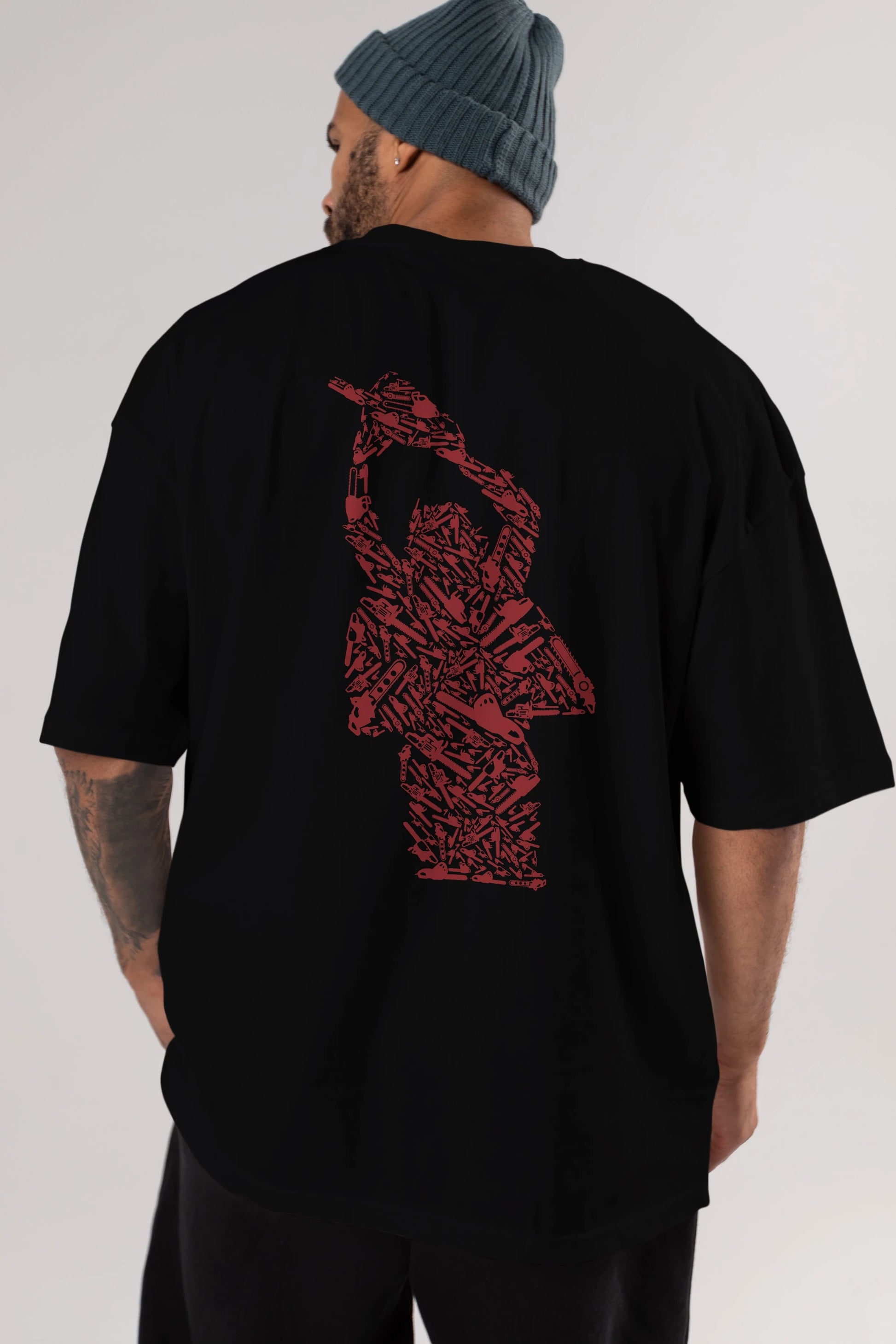 Chainsaw Arka Baskılı Oversize t-shirt %100 pamuk Erkek Kadın Unisex