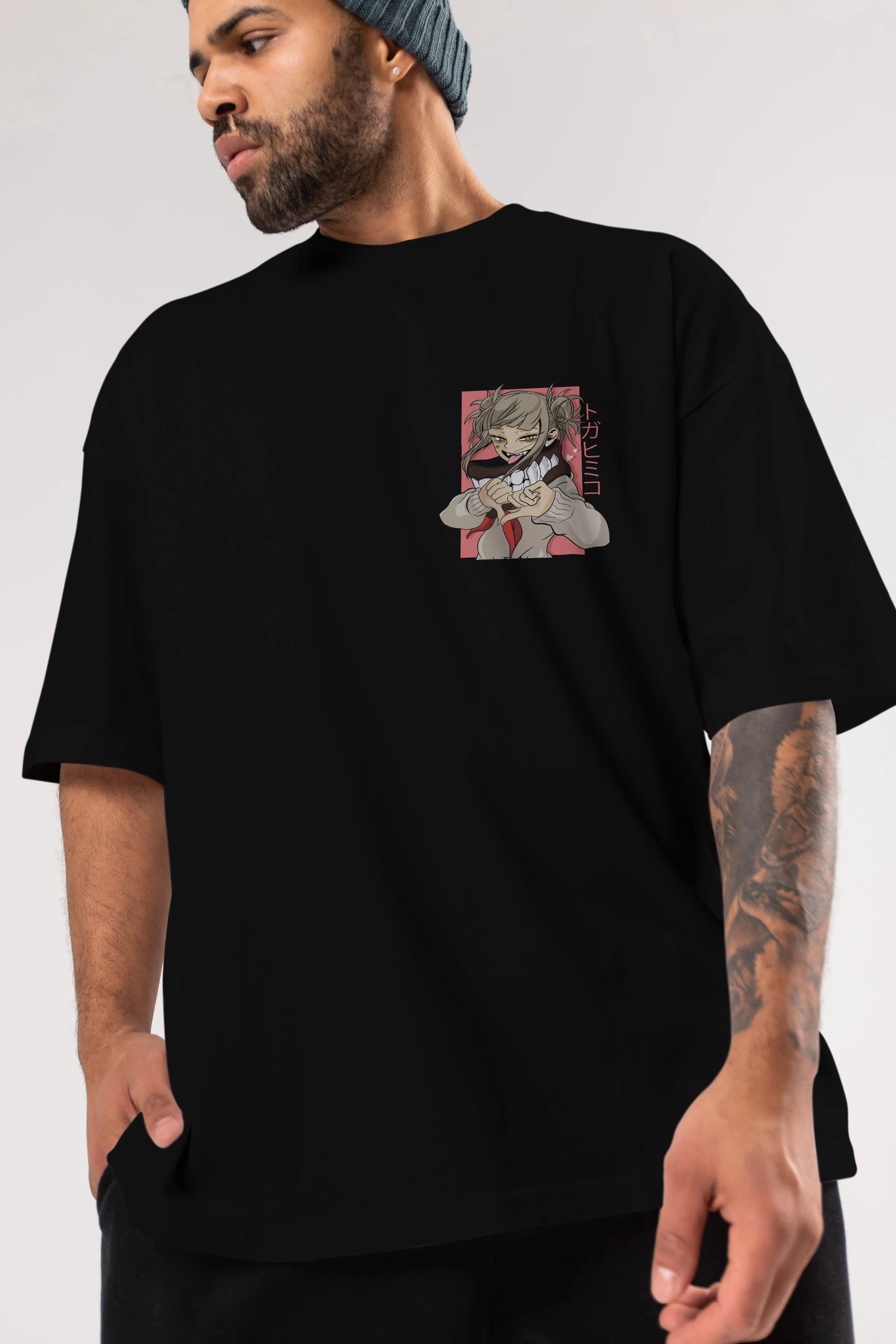 Himiko Toga Ön Sol Baskılı Oversize t-shirt Erkek Kadın Unisex %100 Pamuk Bisiklet Yaka tişort
