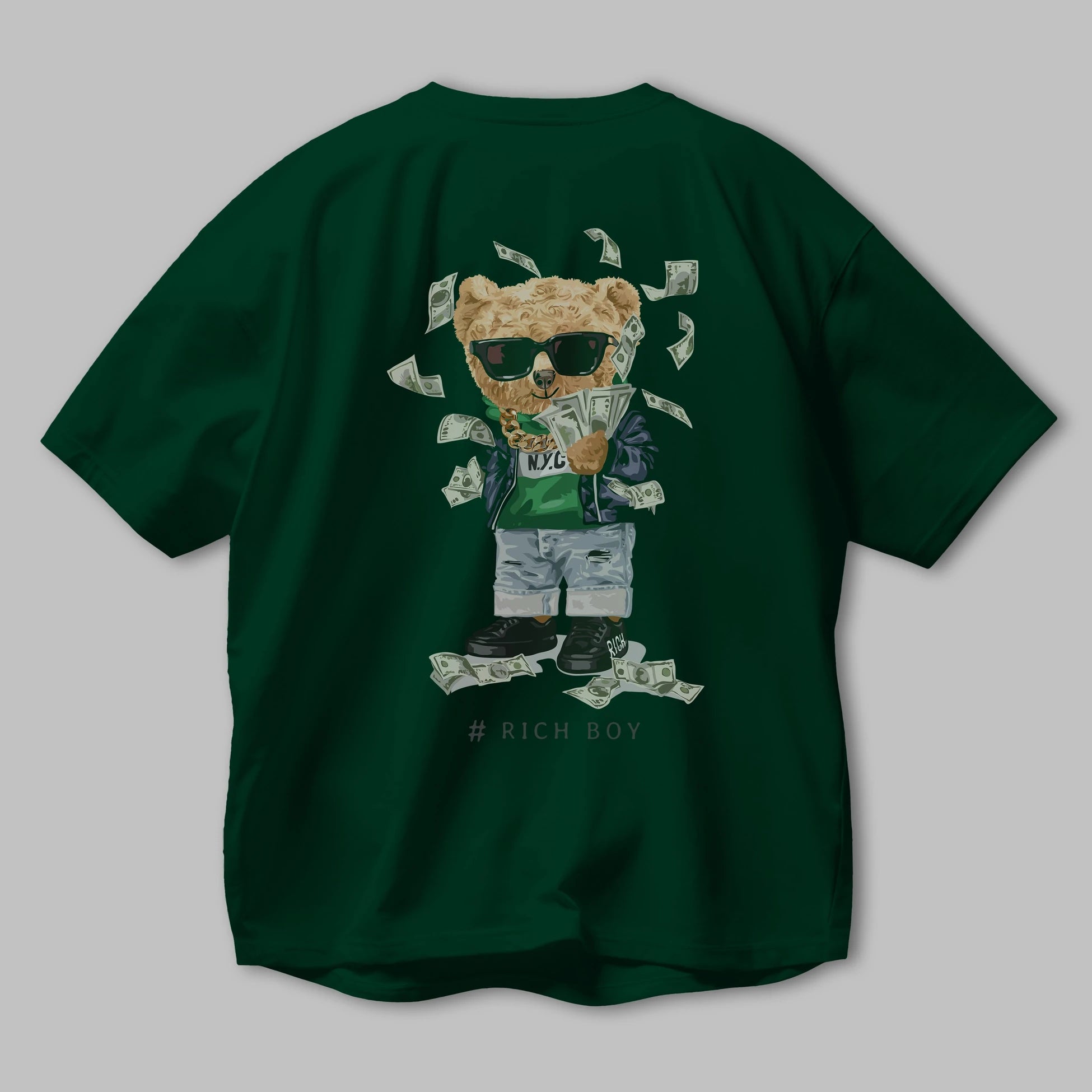 Teddy Bear Rich Boy Arka Baskılı Oversize t-shirt Erkek Kadın Unisex %100 Pamuk