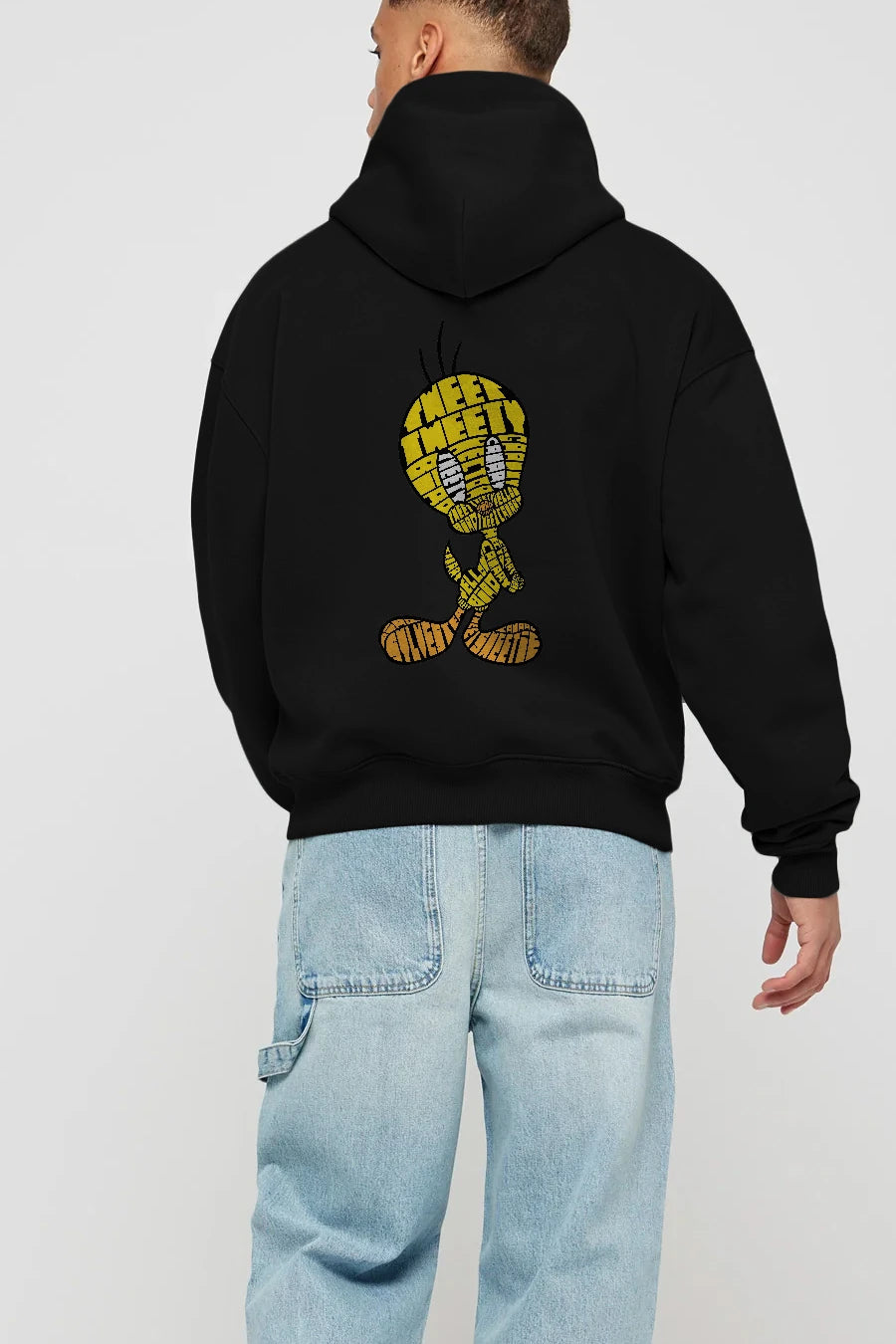 Tweety Arka Baskılı Hoodie Oversize Kapüşonlu Sweatshirt Erkek Kadın Unisex