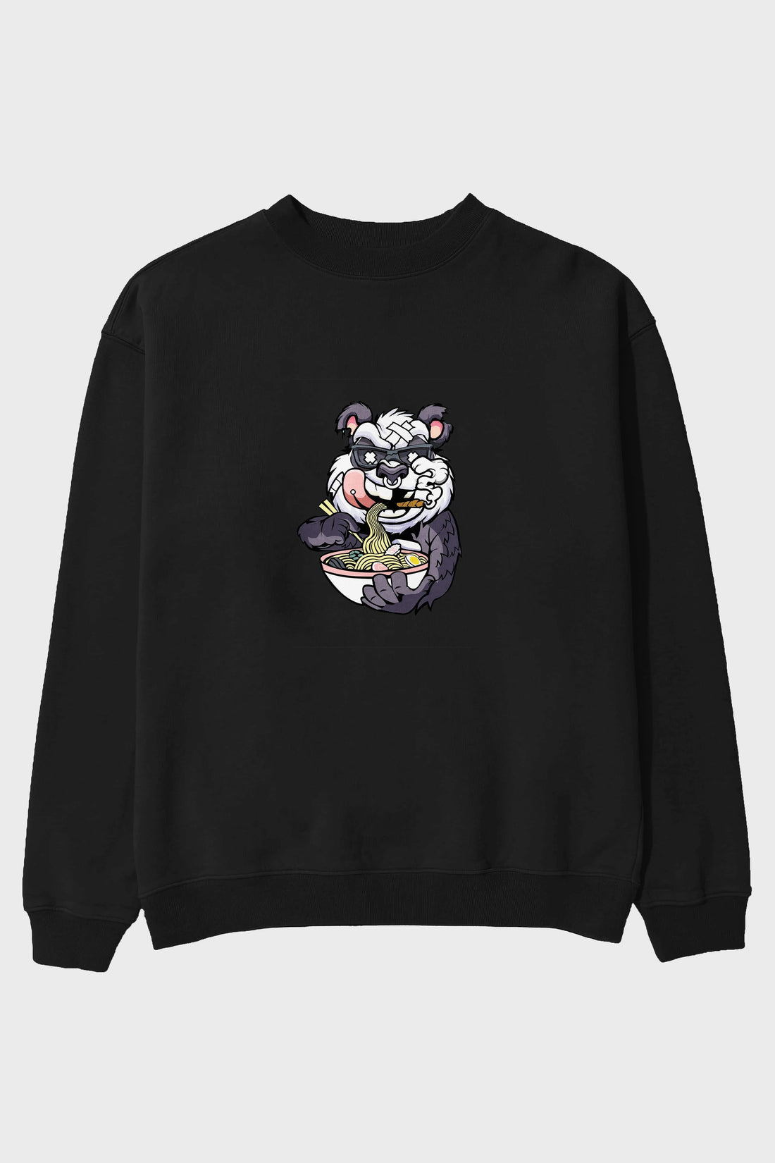 Panda Ramen Ön Baskılı Oversize Sweatshirt Erkek Kadın Unisex