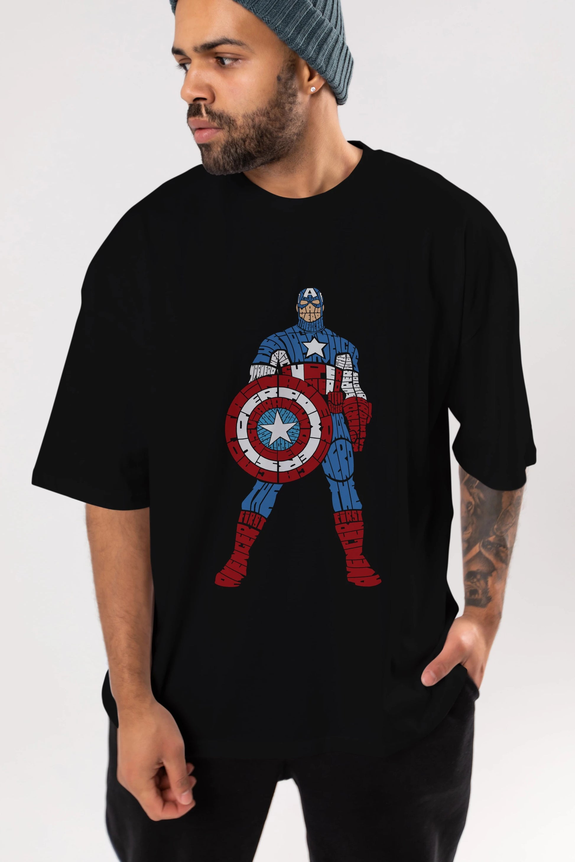 Captain America Ön Baskılı Oversize t-shirt %100 pamuk Erkek Kadın Unisex
