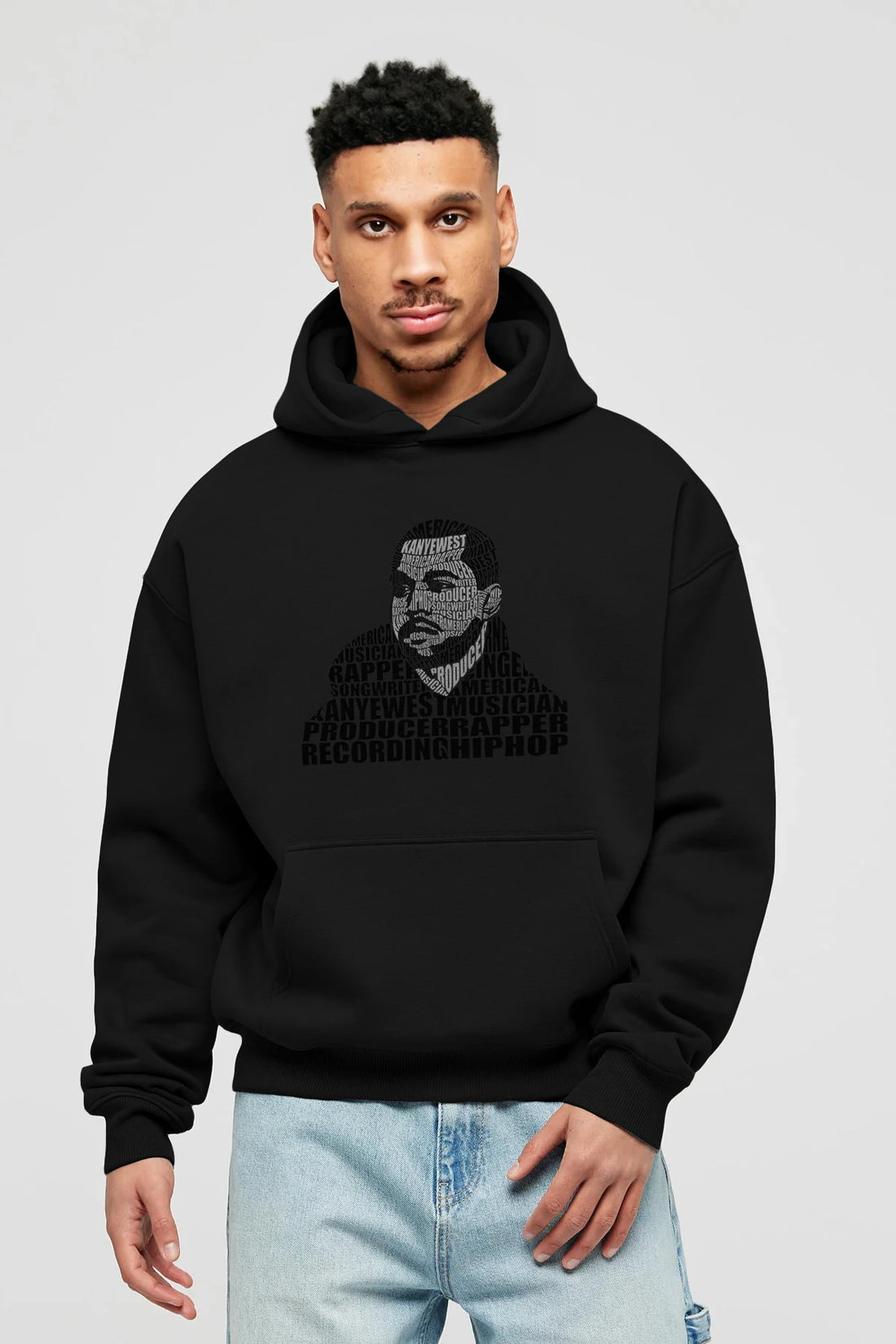 Kanye West Calligram Ön Baskılı Hoodie Oversize Kapüşonlu Sweatshirt Erkek Kadın Unisex