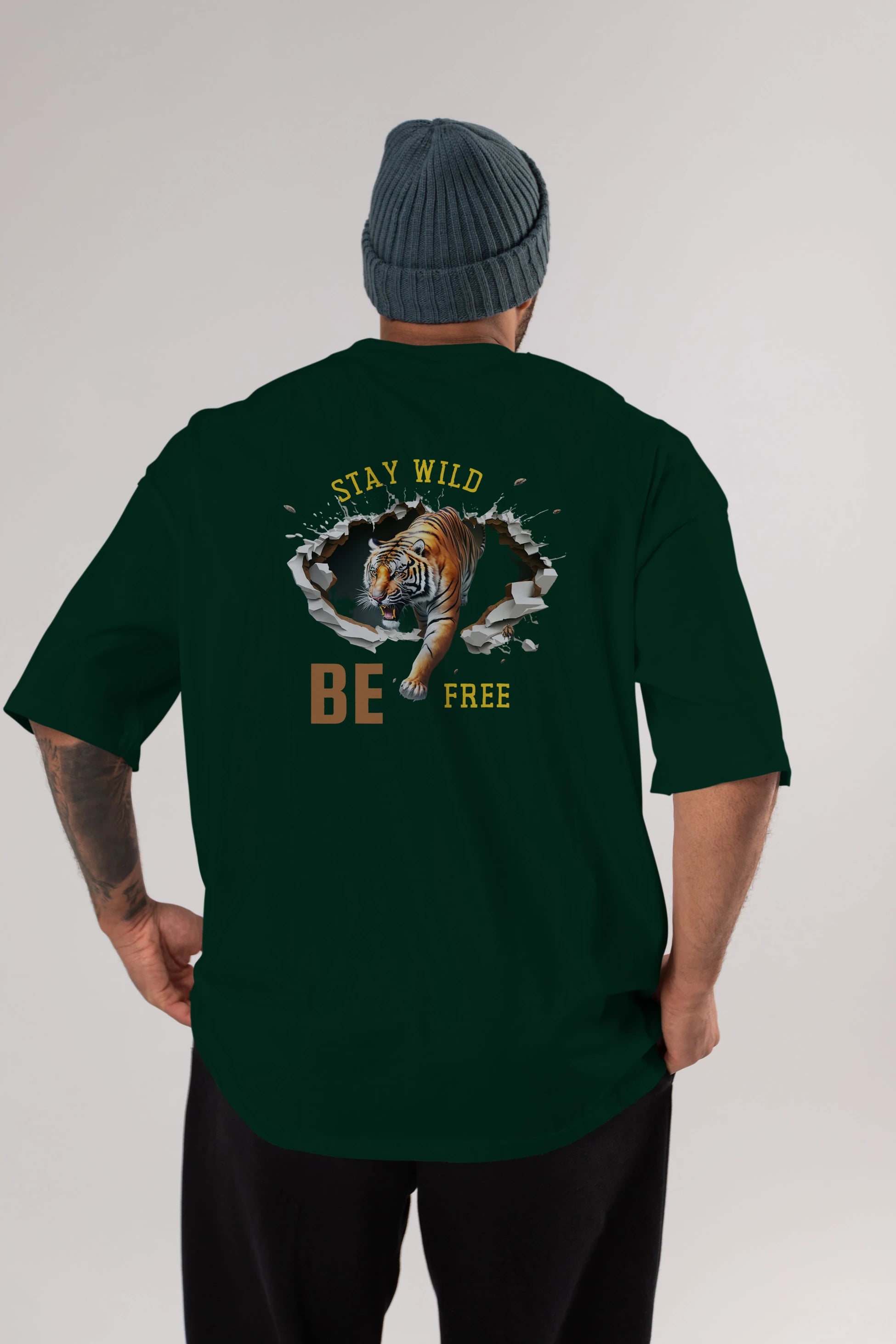 Stay Wild Be Free Yazılı Arka Baskılı Oversize t-shirt Erkek Kadın Unisex