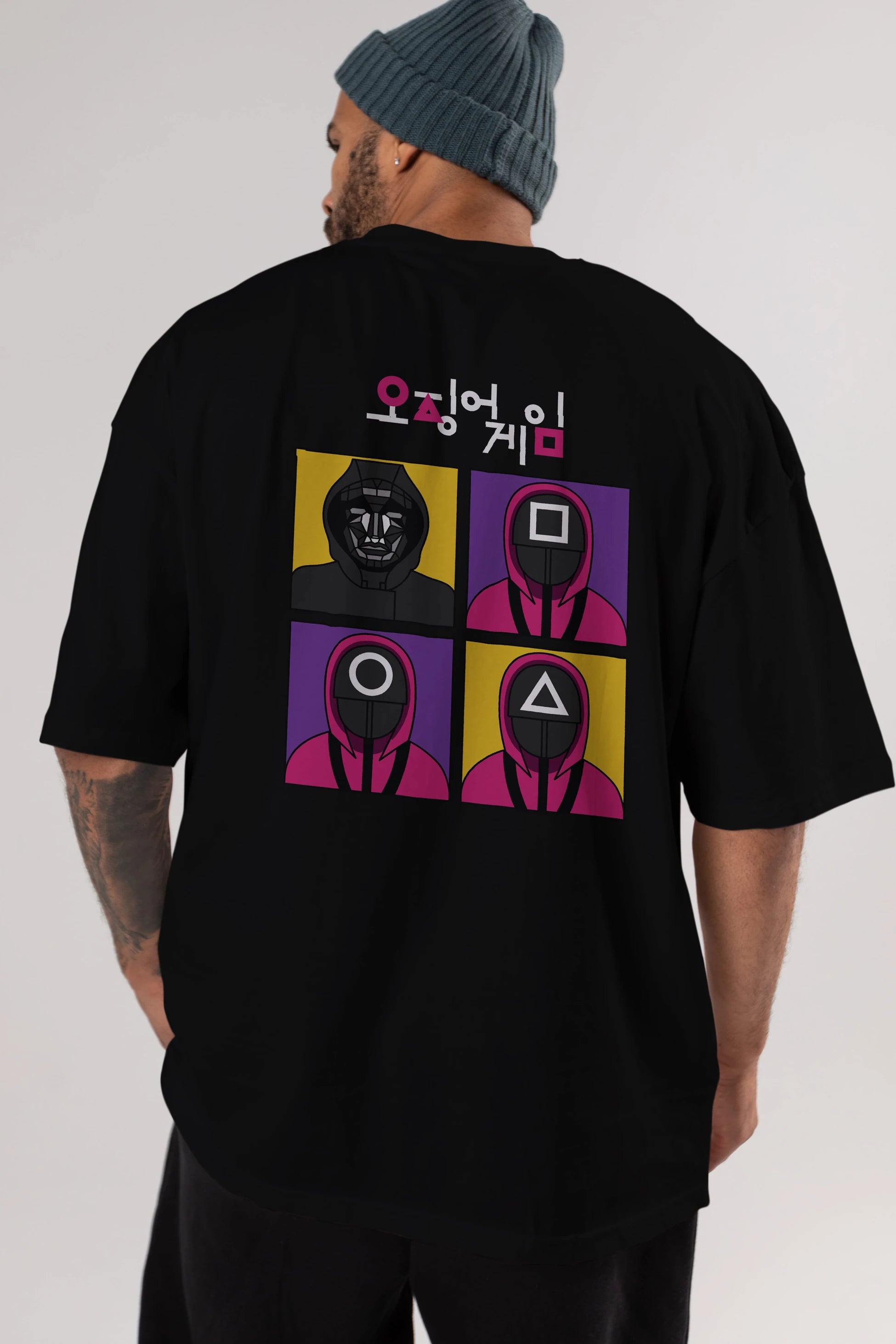 Squid Game (1) Arka Baskılı Oversize t-shirt Erkek Kadın Unisex %100 Pamuk Bisiklet Yaka tişort