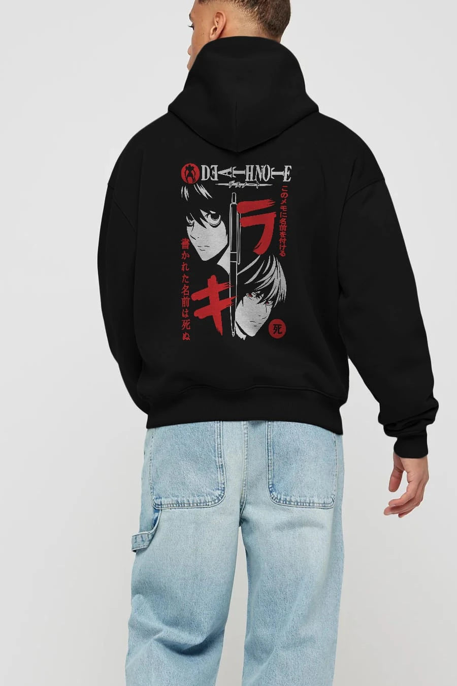 DEATHNOTE L vs KIRA Anime Arka Baskılı Hoodie Oversize Kapüşonlu Sweatshirt Erkek Kadın Unisex