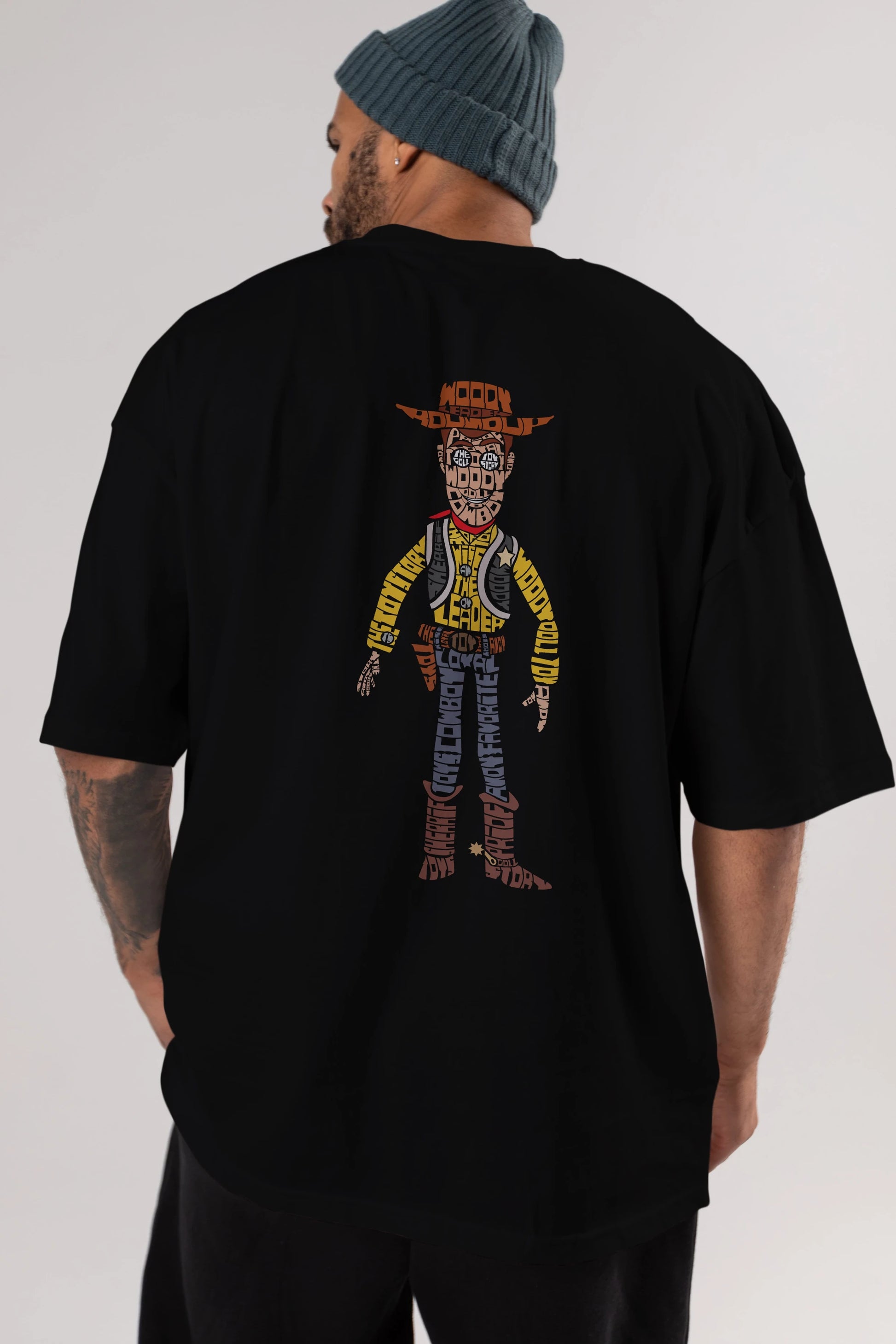 Woody Arka Baskılı Oversize t-shirt %100 pamuk Erkek Kadın Unisex