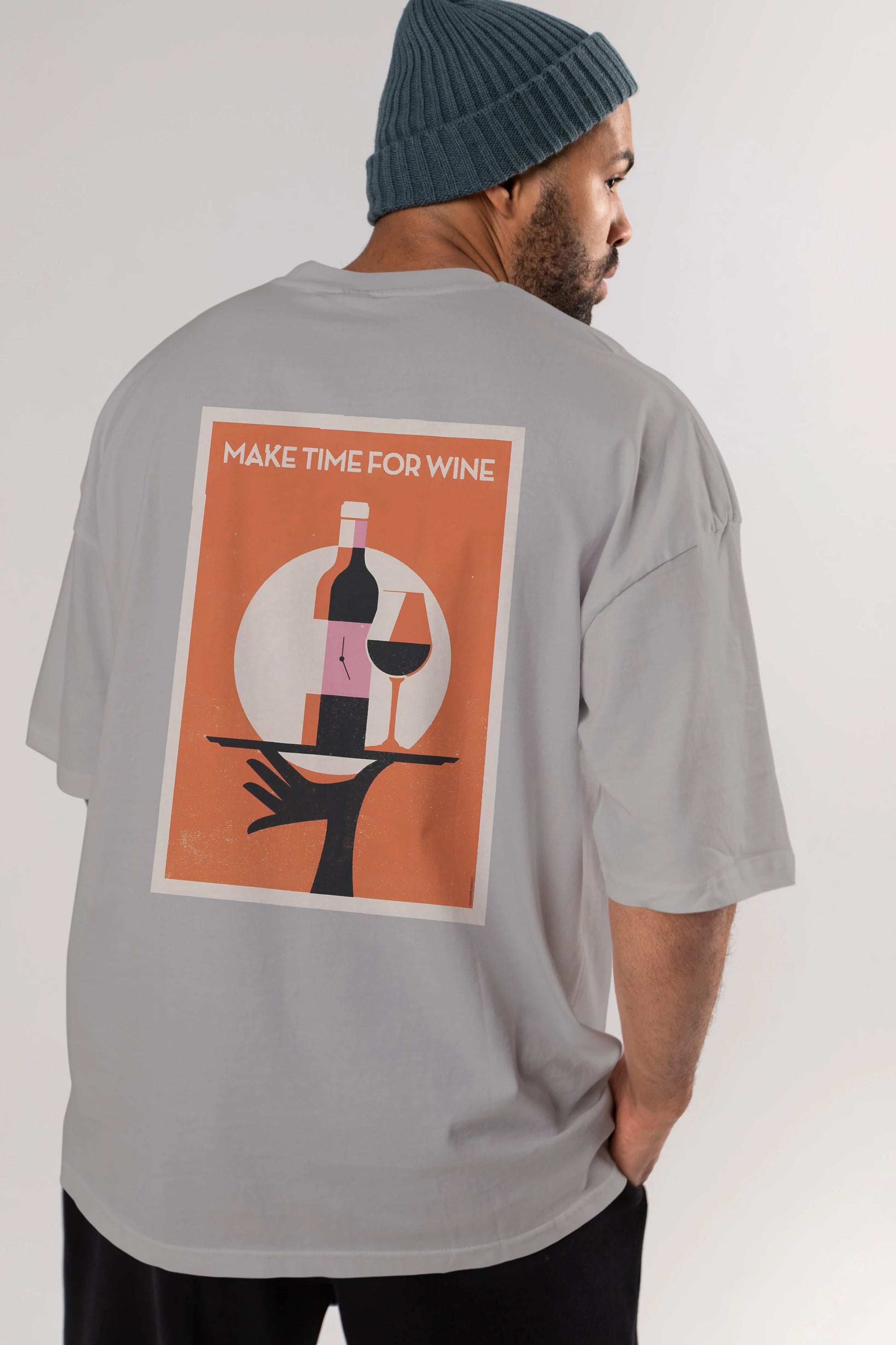 Make Time For Wine Arka Baskılı Oversize t-shirt Erkek Kadın Unisex %100 Pamuk Bisiklet Yaka tişort