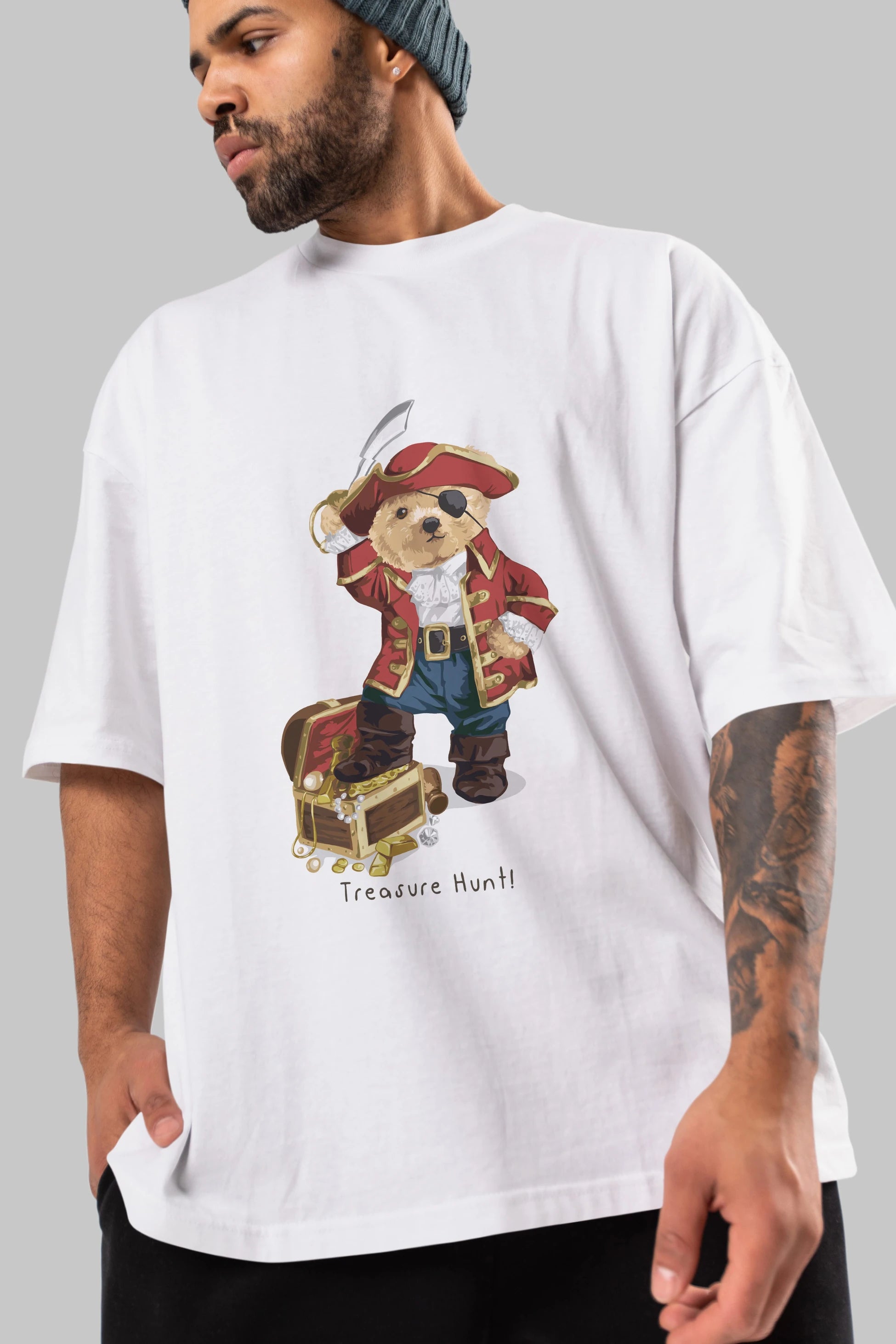 Teddy Bear Treasure Hunt Ön Baskılı Oversize t-shirt Erkek Kadın Unisex %100 Pamuk