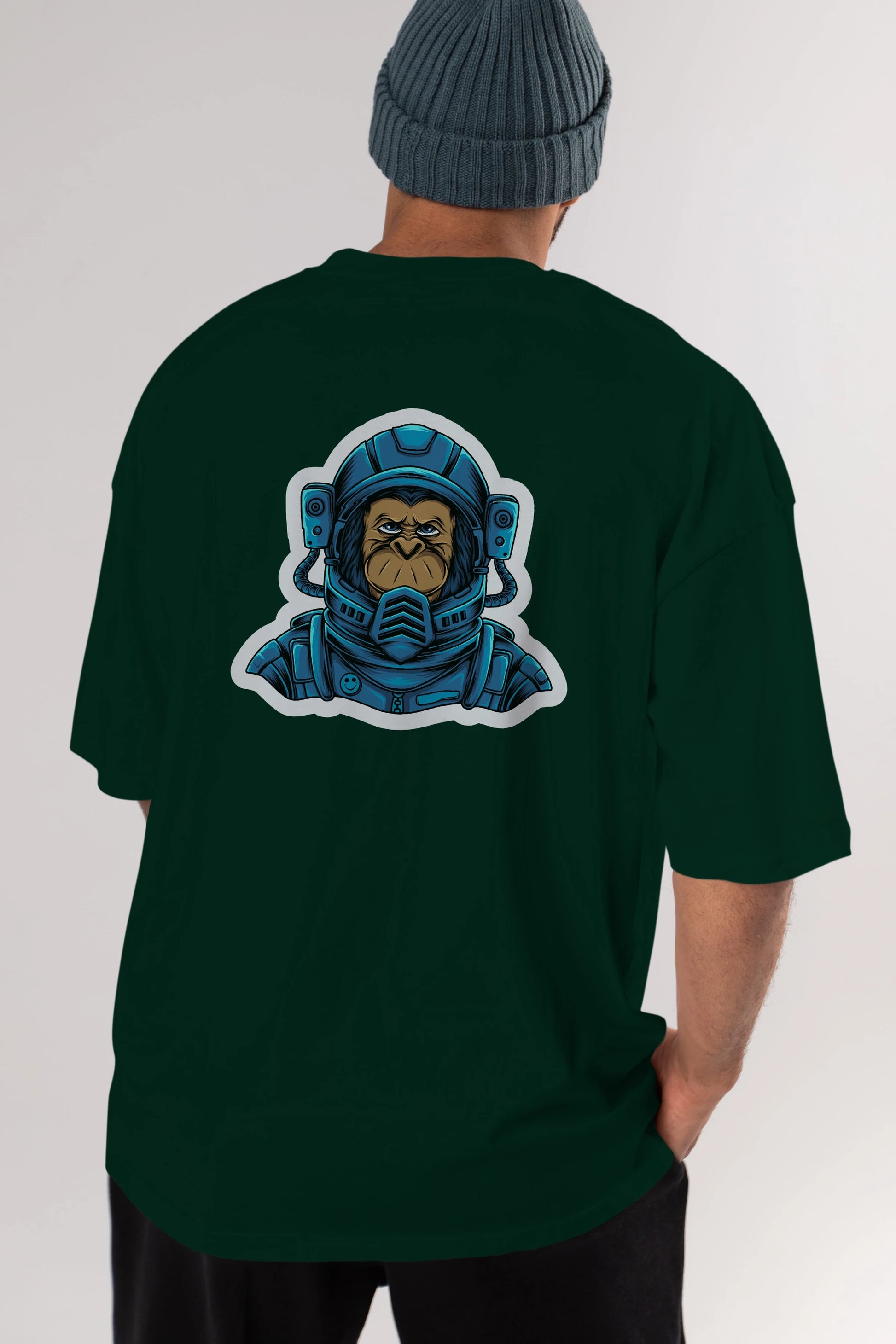 Astromonkey Sticker Arka Baskılı Oversize t-shirt Erkek Kadın Unisex