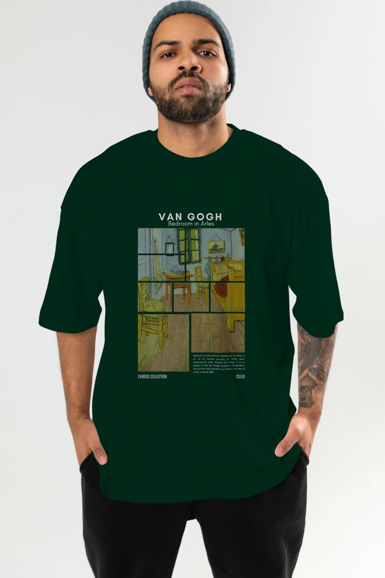 Van Gogh ön Baskılı Oversize t-shirt Erkek Kadın Bisiklet Yaka Pamuk tişort
