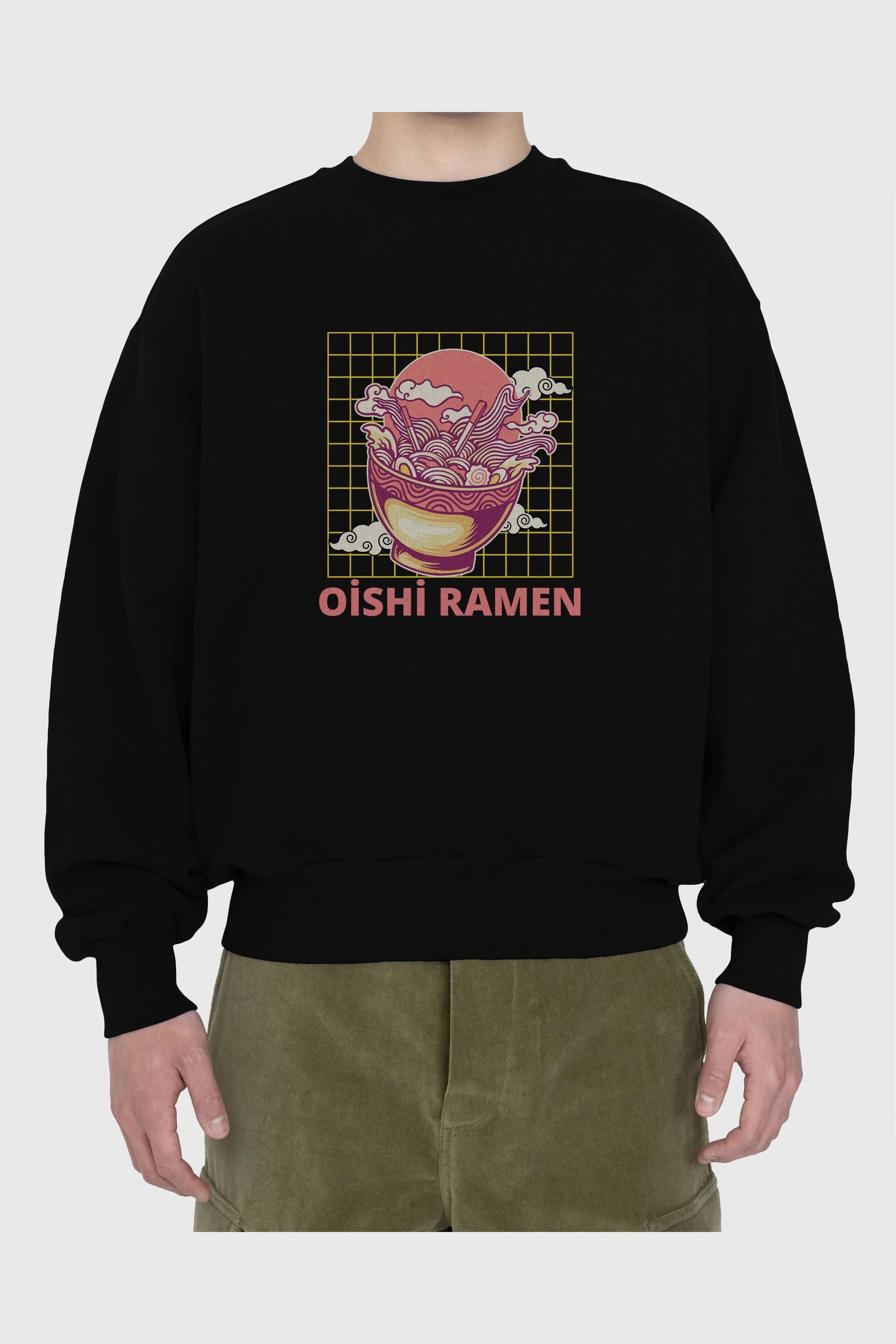 Oishi Ramen Yazılı Ön Baskılı Oversize Sweatshirt Erkek Kadın Unisex
