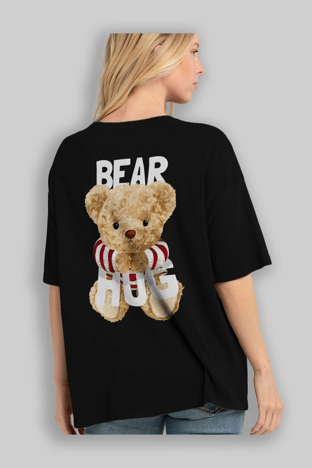 Teddy Bear Hug Arka Baskılı Oversize t-shirt Erkek Kadın Unisex %100 Pamuk