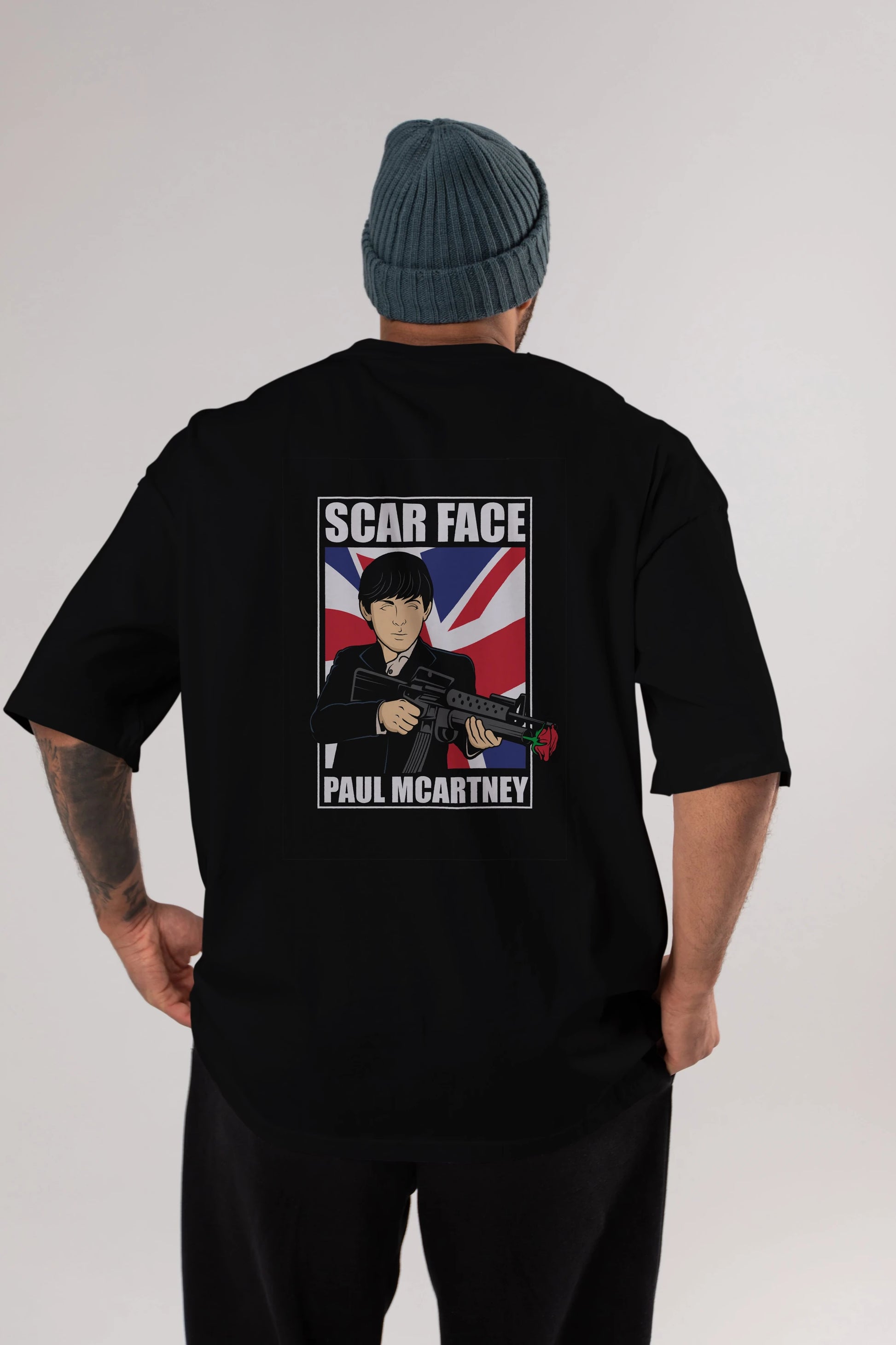 Paul Mccartney Scar Face Arka Baskılı Oversize t-shirt Erkek Kadın Unisex %100 Pamuk tişort