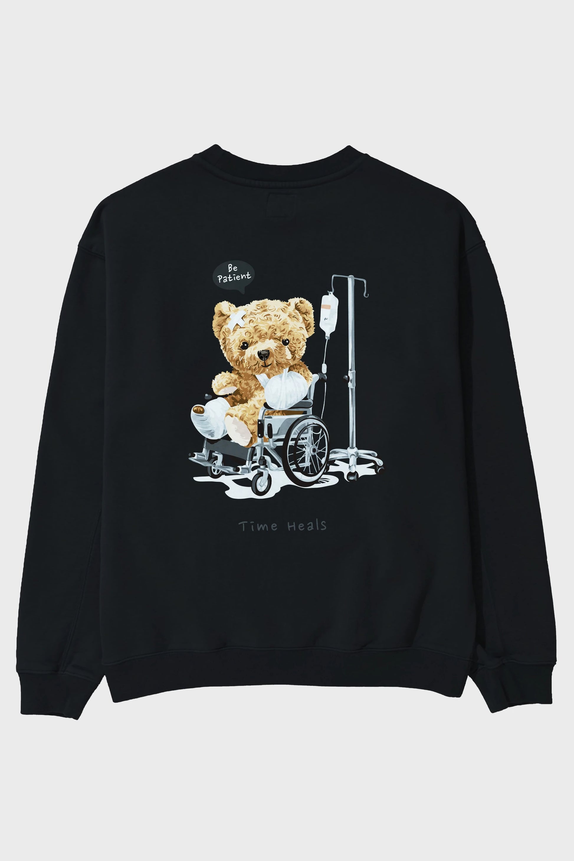 Teddy Bear Time Heals Arka Baskılı Oversize Sweatshirt Erkek Kadın Unisex