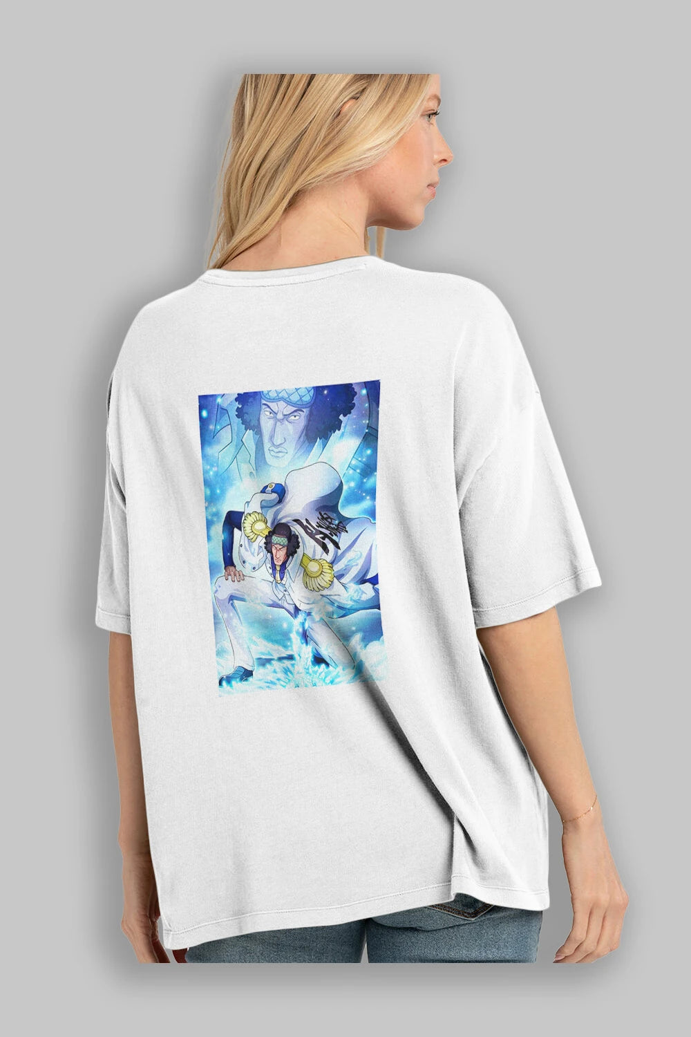 Kuzan Anime Arka Baskılı Oversize t-shirt Erkek Kadın Unisex %100 pamuk tişort