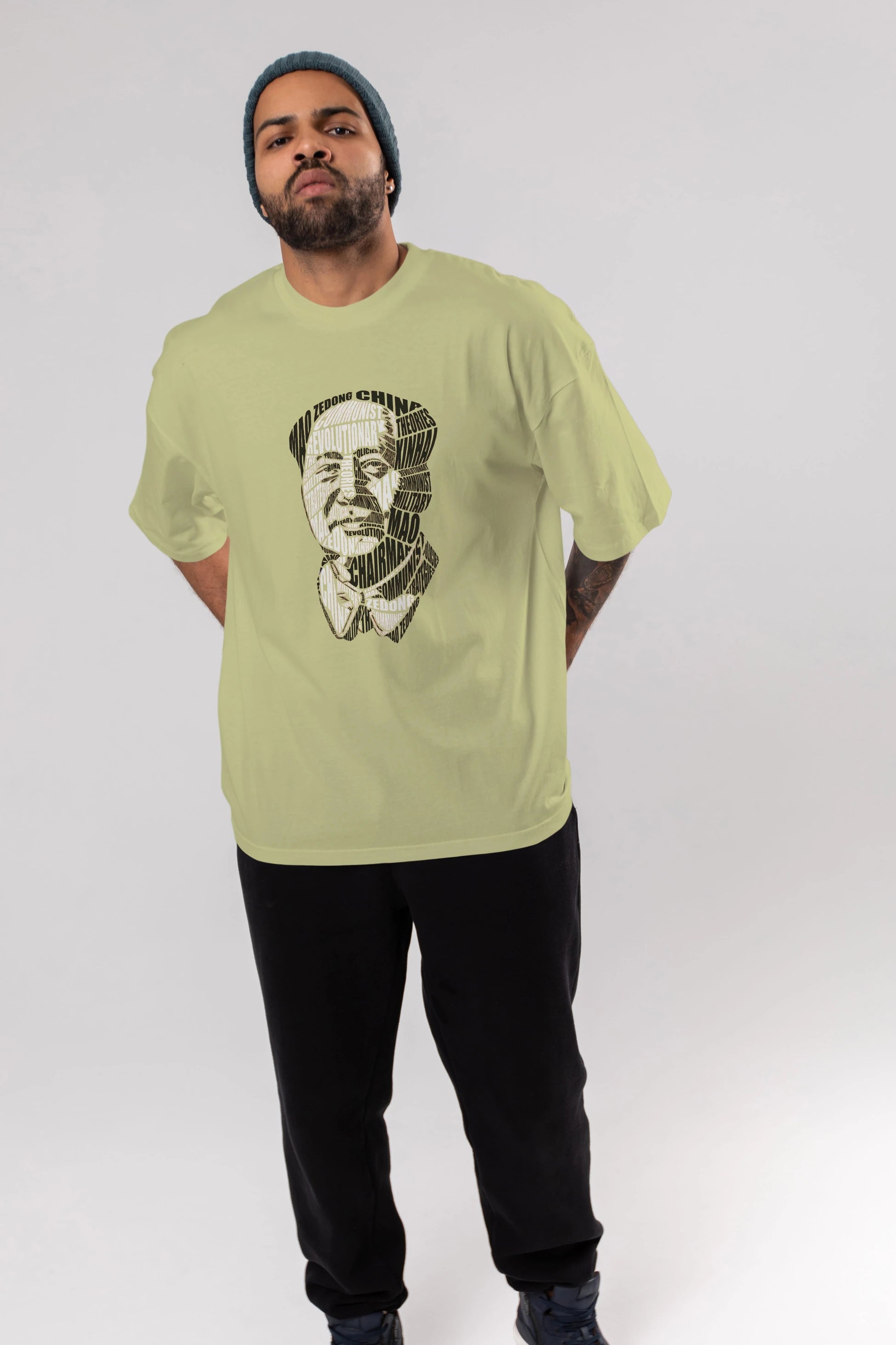 Mao Zedong Calligram Ön Baskılı Oversize t-shirt %100 pamuk Erkek Kadın Unisex