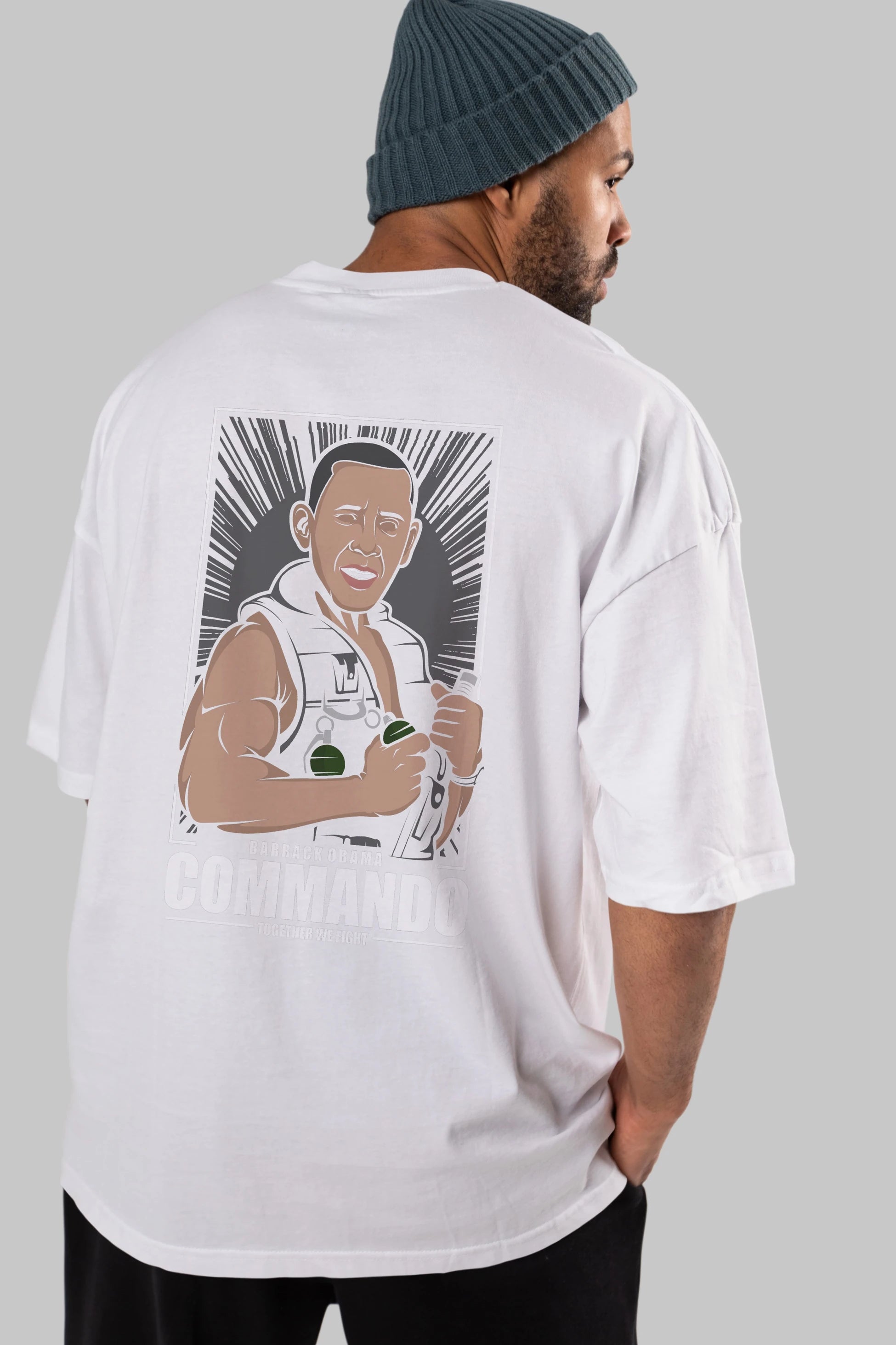 Obama Commando Arka Baskılı Oversize t-shirt Erkek Kadın Unisex %100 Pamuk tişort