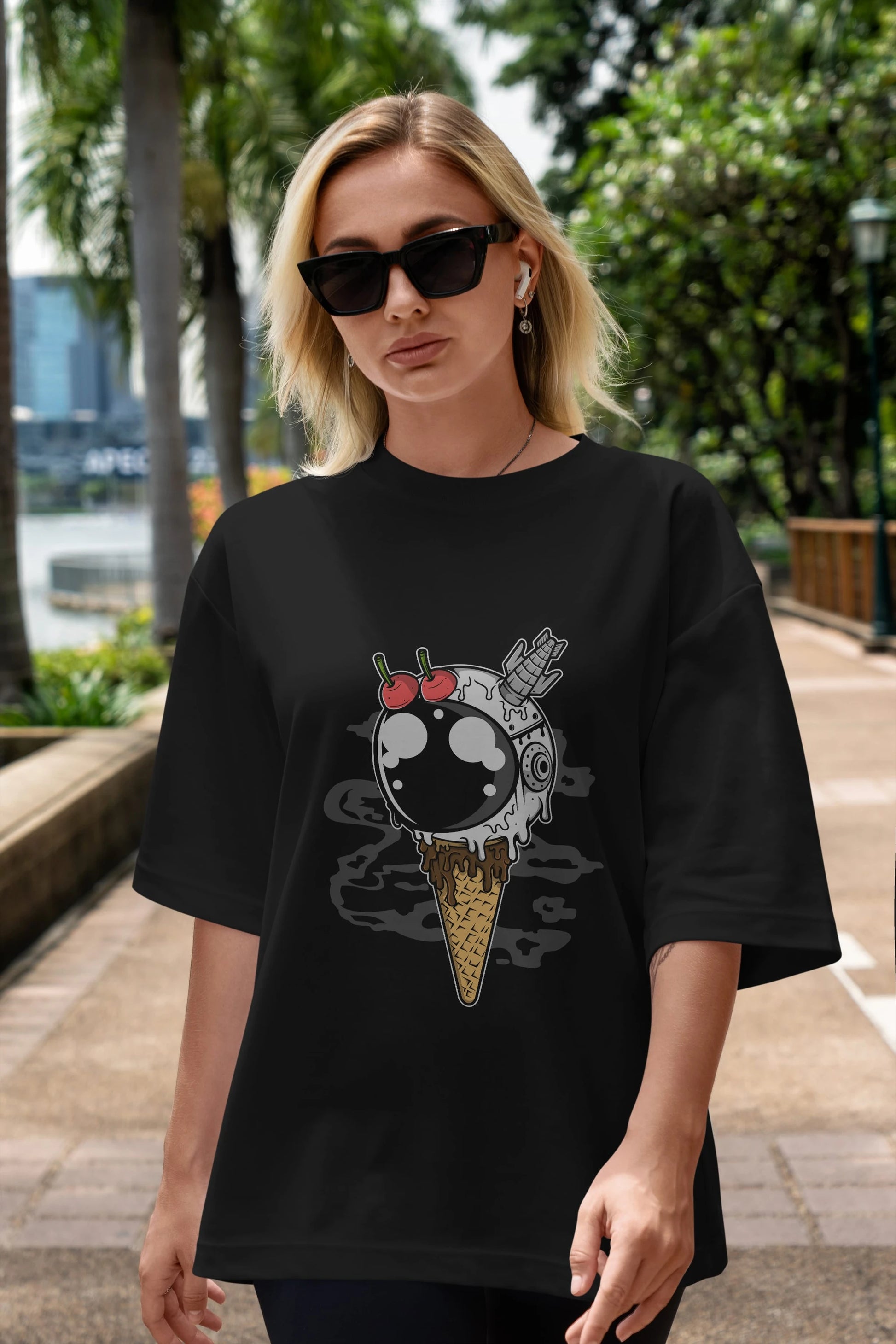 Astronaut Ice Cream Ön Baskılı Oversize t-shirt Erkek Kadın Unisex